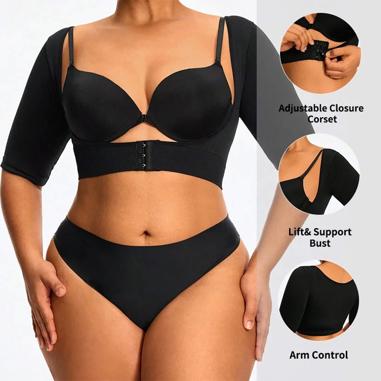 ANYFIT WEAR Women Plus Size Shapewear Upper Arm Shaper Short Sleeve Body Slimmer Compression Top