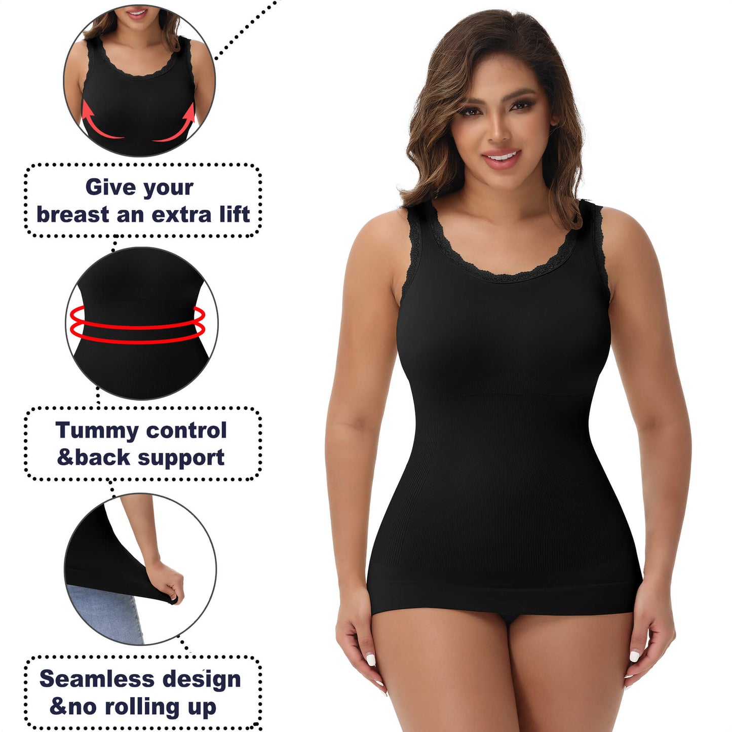 ANYFIT WEAR Lace Cami Shapewear Tank Tops for Women Tummy Control Body Shaper Slimming Camisole Compression Shirt