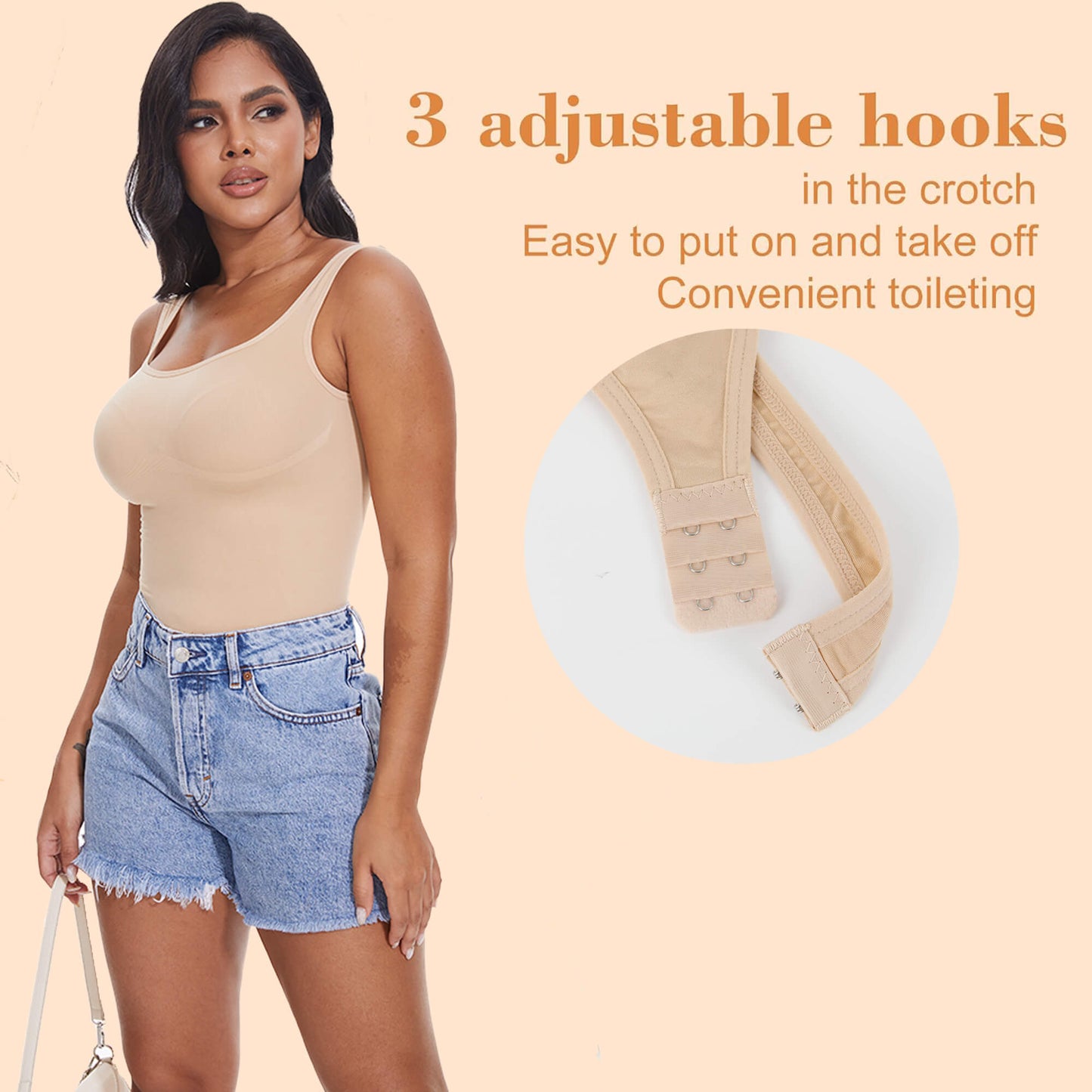 ANYFIT WEAR Backless Square Neck Bodysuit Shapewear for Women Full Body Shaper Tummy Control Butt Lifting Seamless Slimming Tank Top