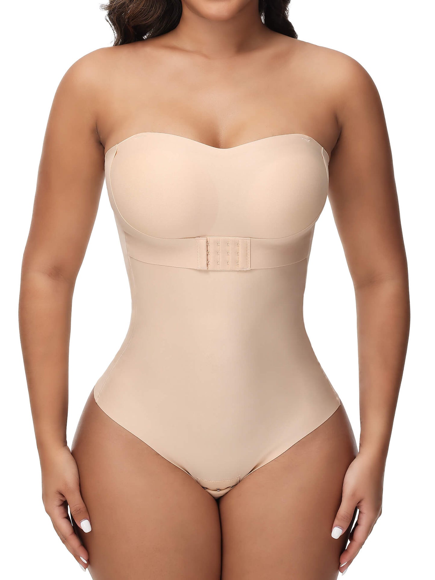 MANIFIQUE Strapless Shapewear Bodysuit Tummy Control for Women Faja Strapless Cupped Thong Bodysuit