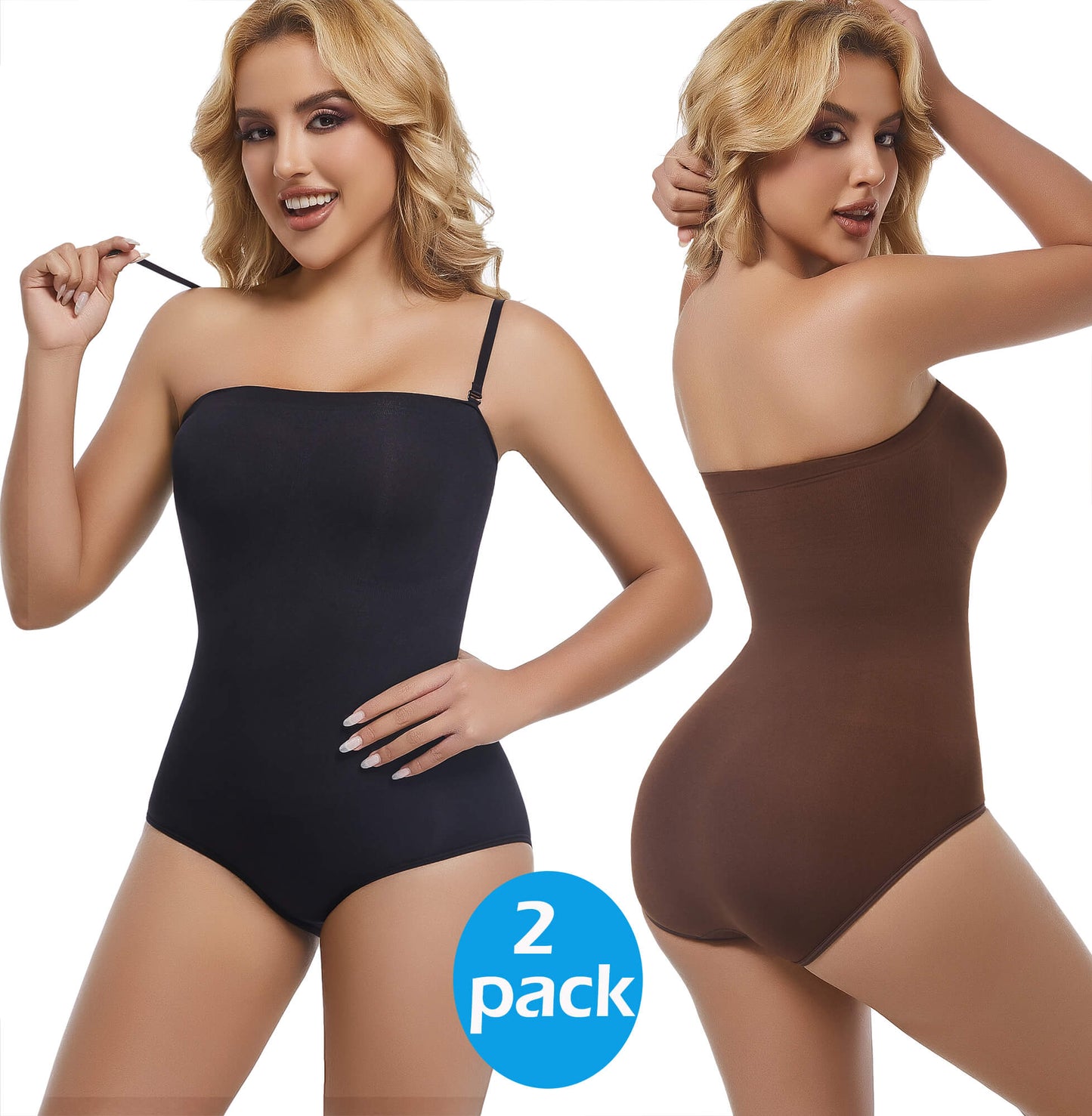 MANIFIQUE 2 Packs Strapless Shapewear for Women, Tummy Control Triangle Bodysuit, Seamless Sculpting Body Shaper Tank Top