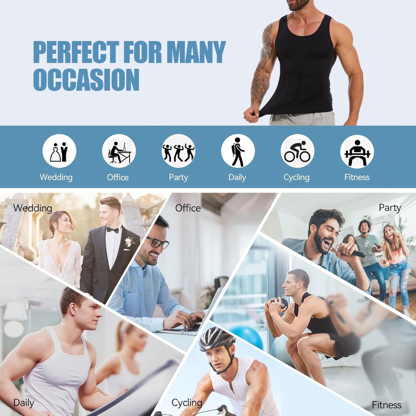 Lalamelon Compression Shirts for Men Shapewear Vest Body Shaper Abs Abdomen Slim Tank Elastic Top Undershirt