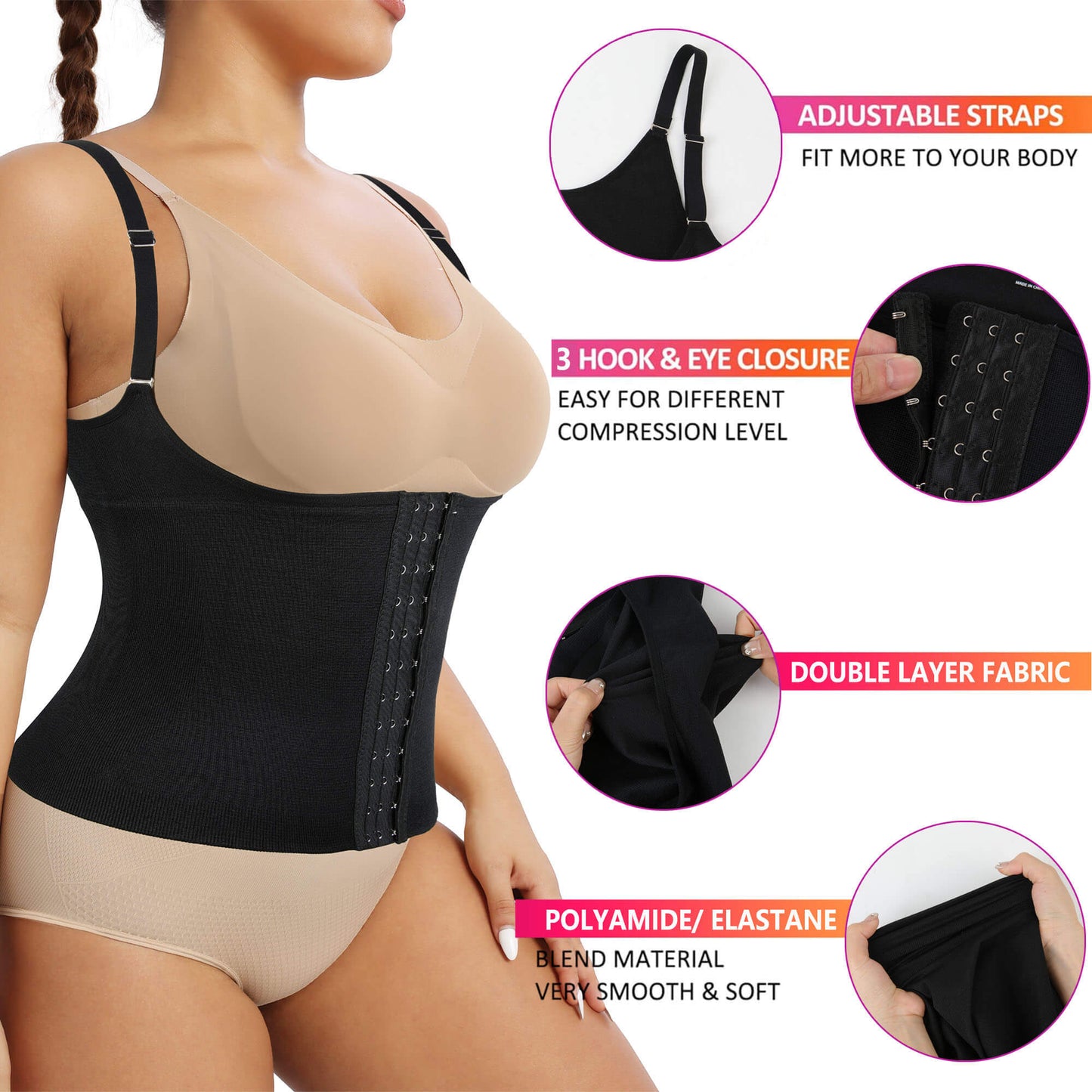 ANYFIT WEAR Plus Size Waist Trainer Vest for Women Shapewear Corset Body Shaper Tank Top with Adjustable Straps
