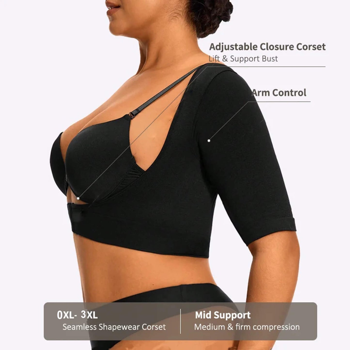 ANYFIT WEAR Women Plus Size Shapewear Upper Arm Shaper Short Sleeve Body Slimmer Compression Top
