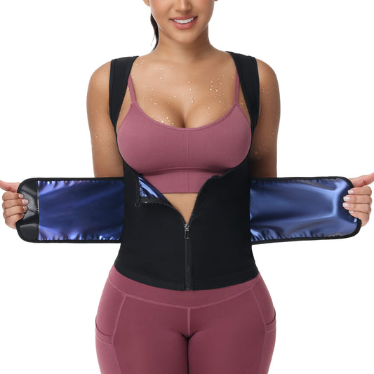 MANIFIQUE Waist Trainer for Women Tummy Control Sports Girdle Sauna Sweat Vest with Zipper