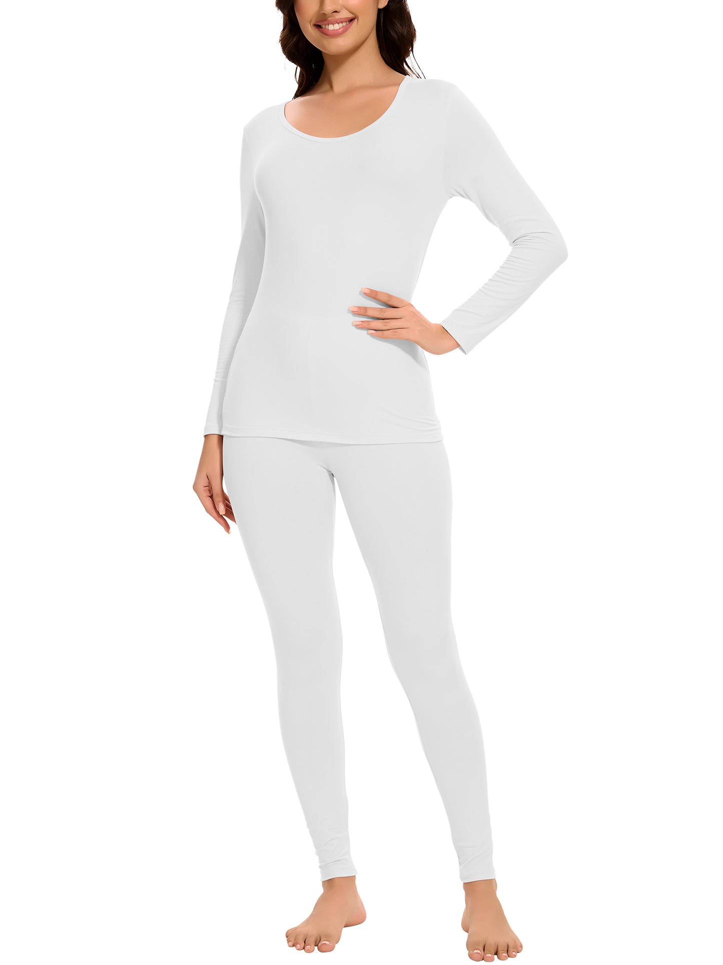 MANIFIQUE Thermal Underwear Set for Women Ultra Thin Long Johns Scoop Neck Base Layer Top & Bottom Set