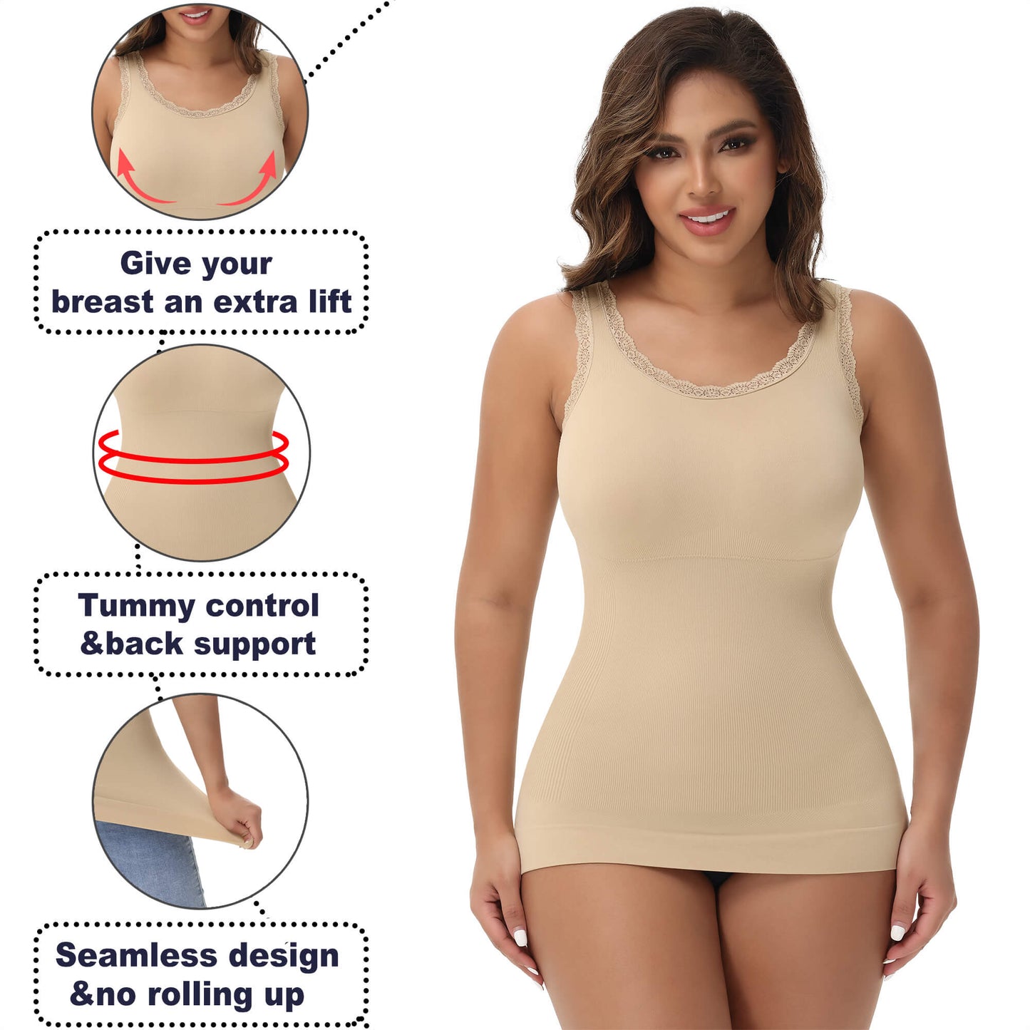 ANYFIT WEAR Lace Cami Shapewear Tank Tops for Women Tummy Control Body Shaper Slimming Camisole Compression Shirt