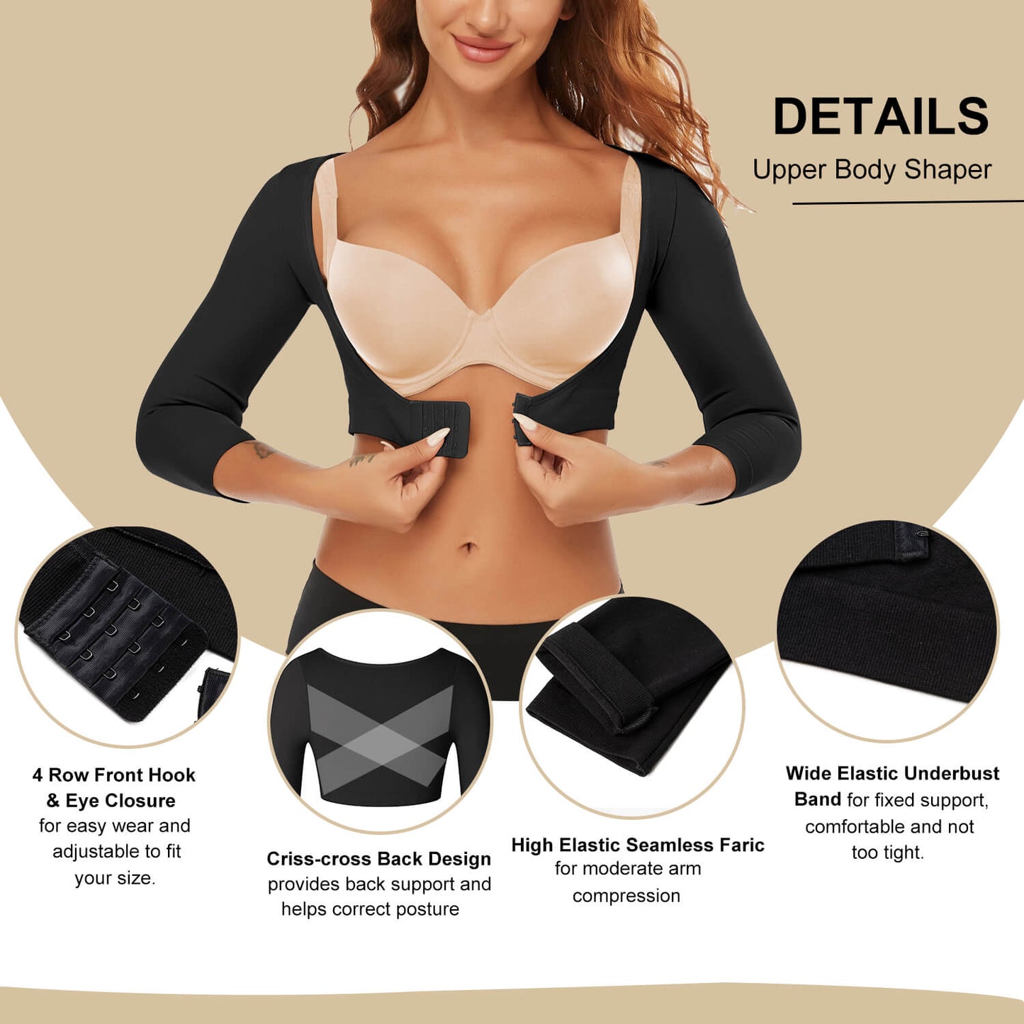 MANIFIQUE Arm Shaper for Women Post Surgery Arm Lipo Compression Sleeves Slimming Arm Faja Front Closure Shapewear