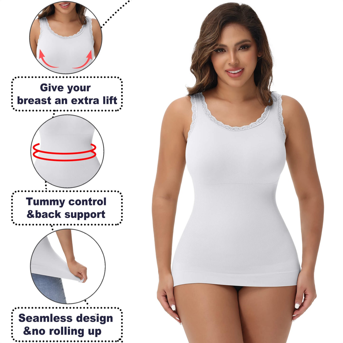 ANYFIT WEAR Lace Cami Shapewear Tank Tops for Women Tummy Control Body Shaper Slimming Camisole Compression Shirt