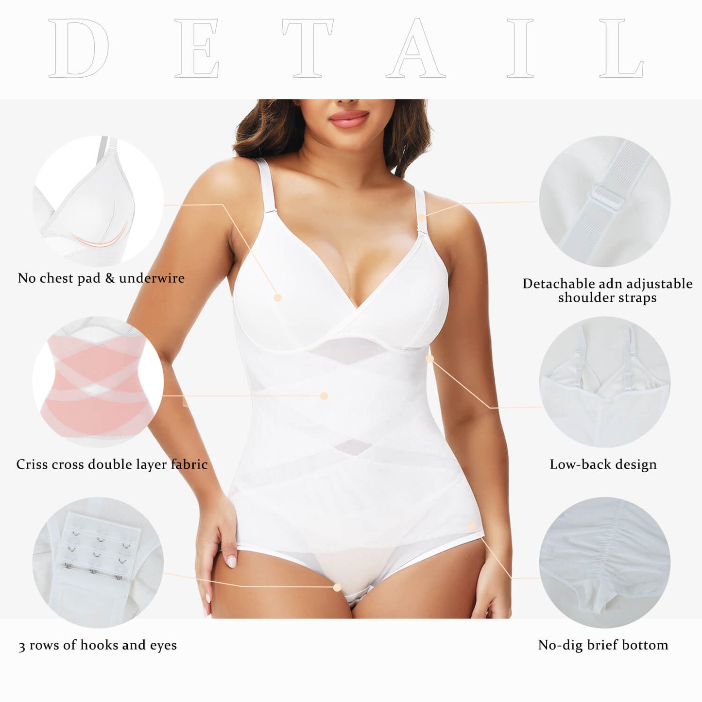 MANIFIQUE Shapewear Bodysuit for Women Tummy Control Body Shaper V-Neck Cami Bodysuit with Built in Bra