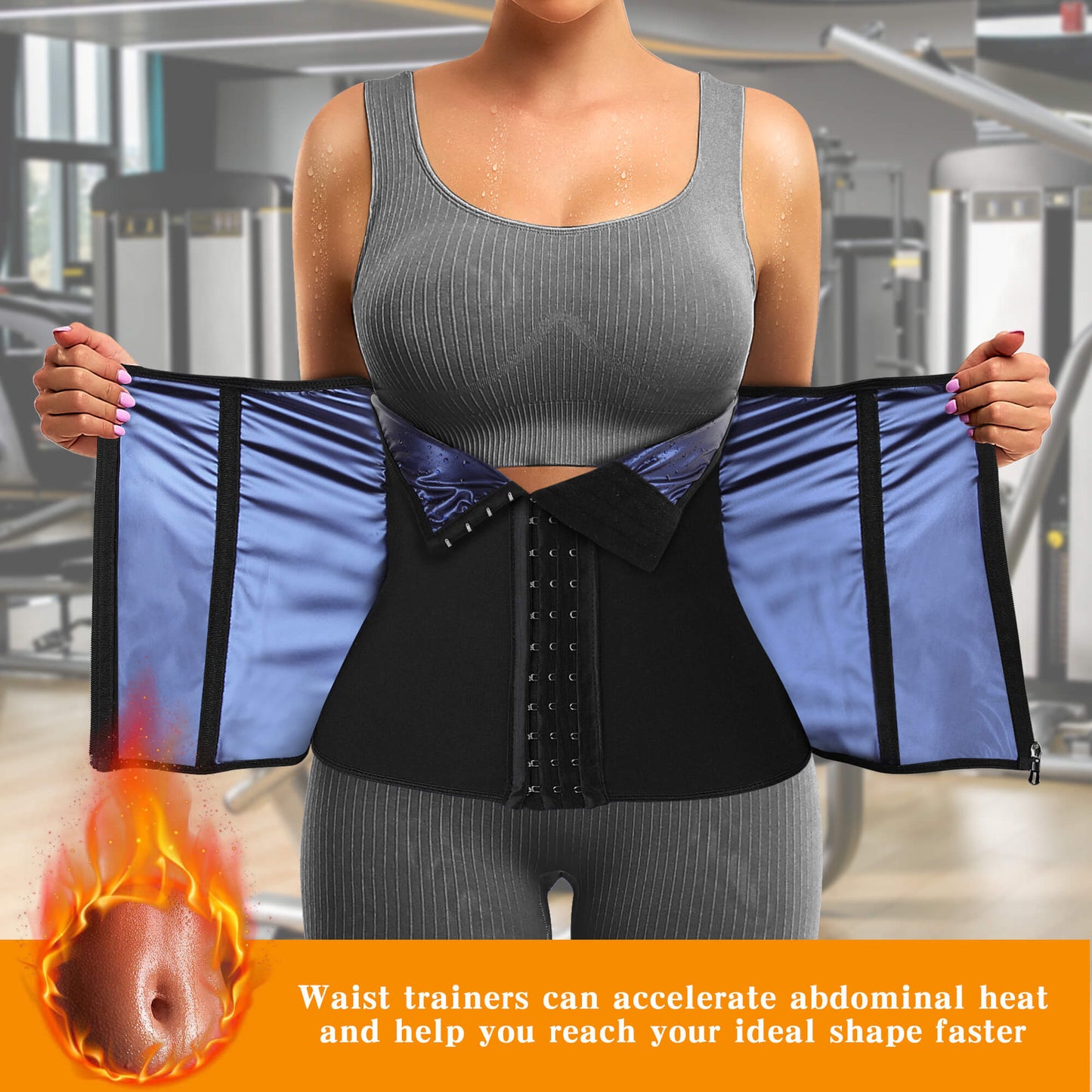 MANIFIQUE Waist Trainer for Women Lower Belly Waist Trimmer Corset with Zipper Sweat Belt
