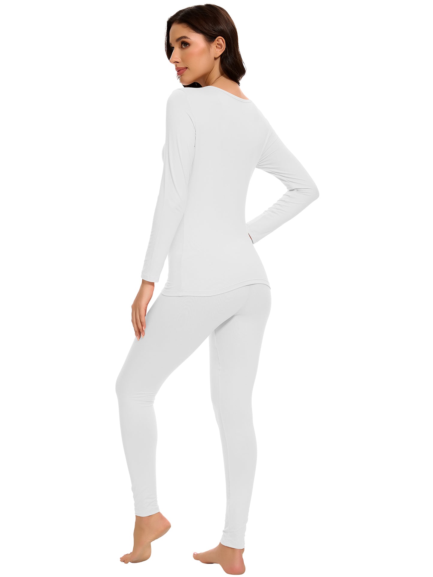 MANIFIQUE Thermal Underwear Set for Women Ultra Thin Long Johns Scoop Neck Base Layer Top & Bottom Set