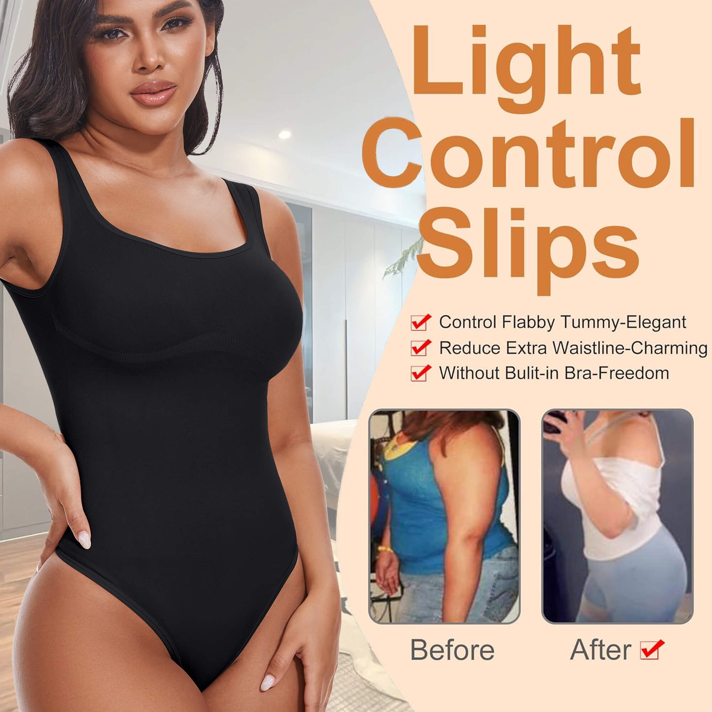ANYFIT WEAR Backless Square Neck Bodysuit Shapewear for Women Full Body Shaper Tummy Control Butt Lifting Seamless Slimming Tank Top