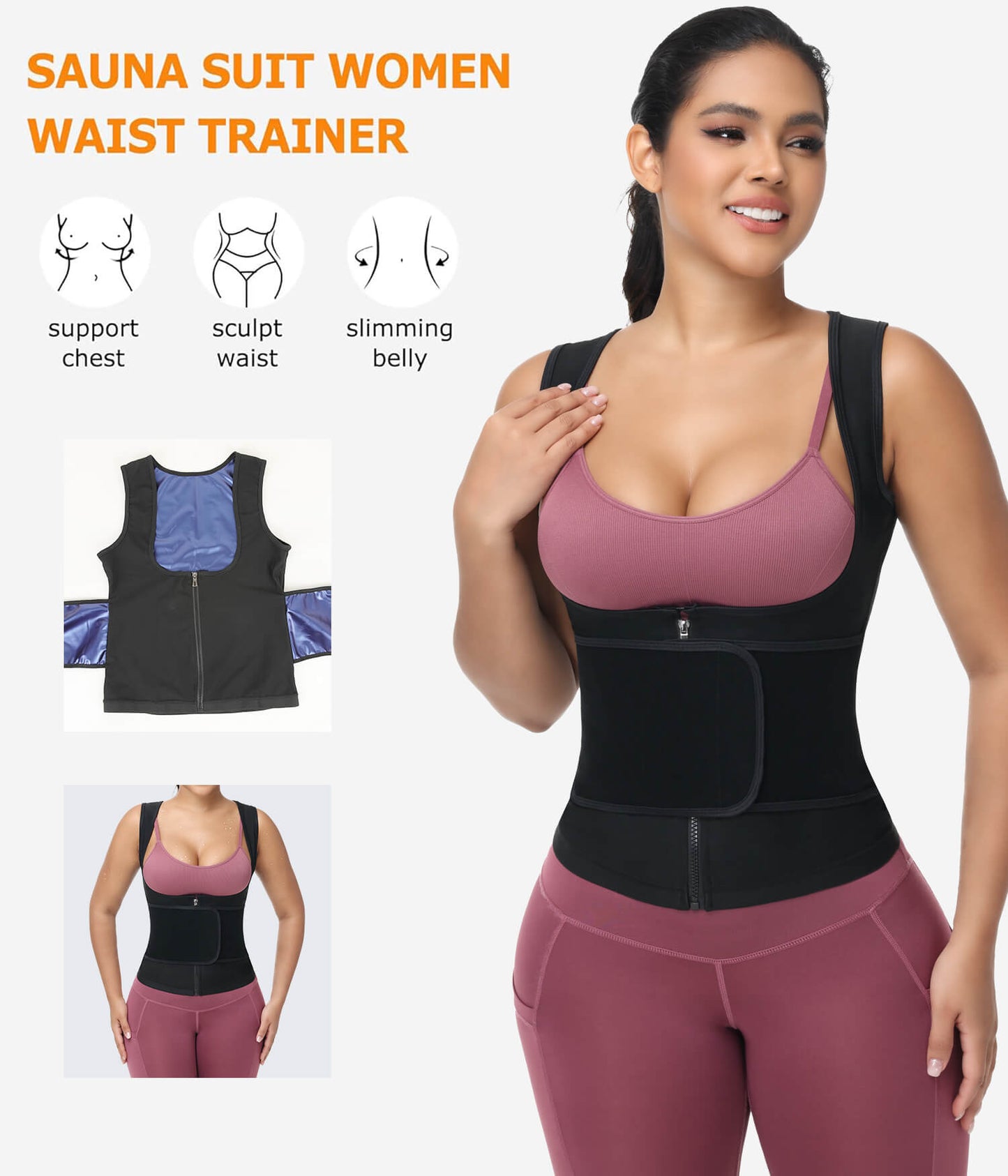 MANIFIQUE Waist Trainer for Women Tummy Control Sports Girdle Sauna Sweat Vest with Zipper