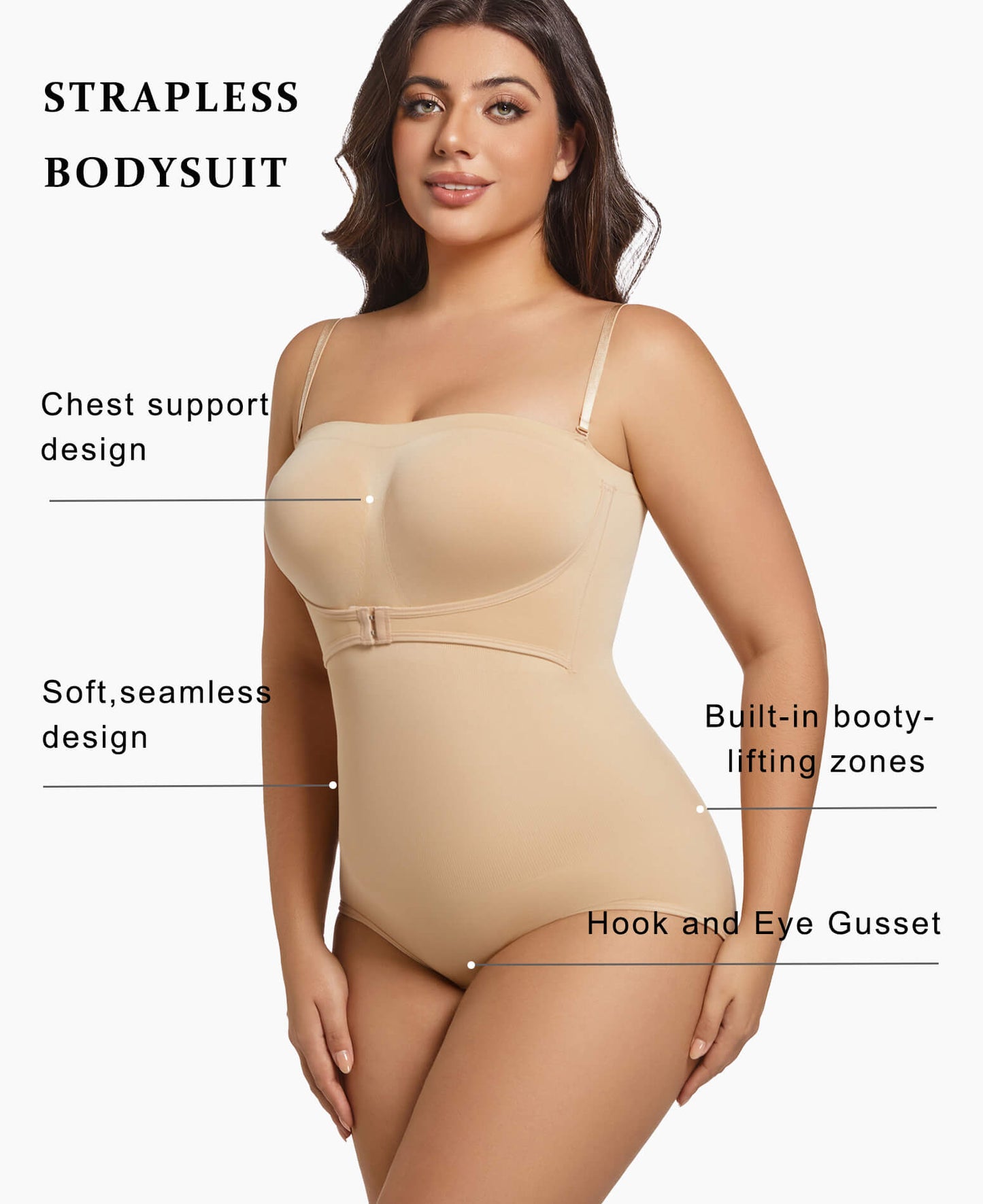 MANIFIQUE Plus Size Strapless Bodysuit for Women Tummy Control Shapewear Seamless Faja Body Shaper with Removable Straps