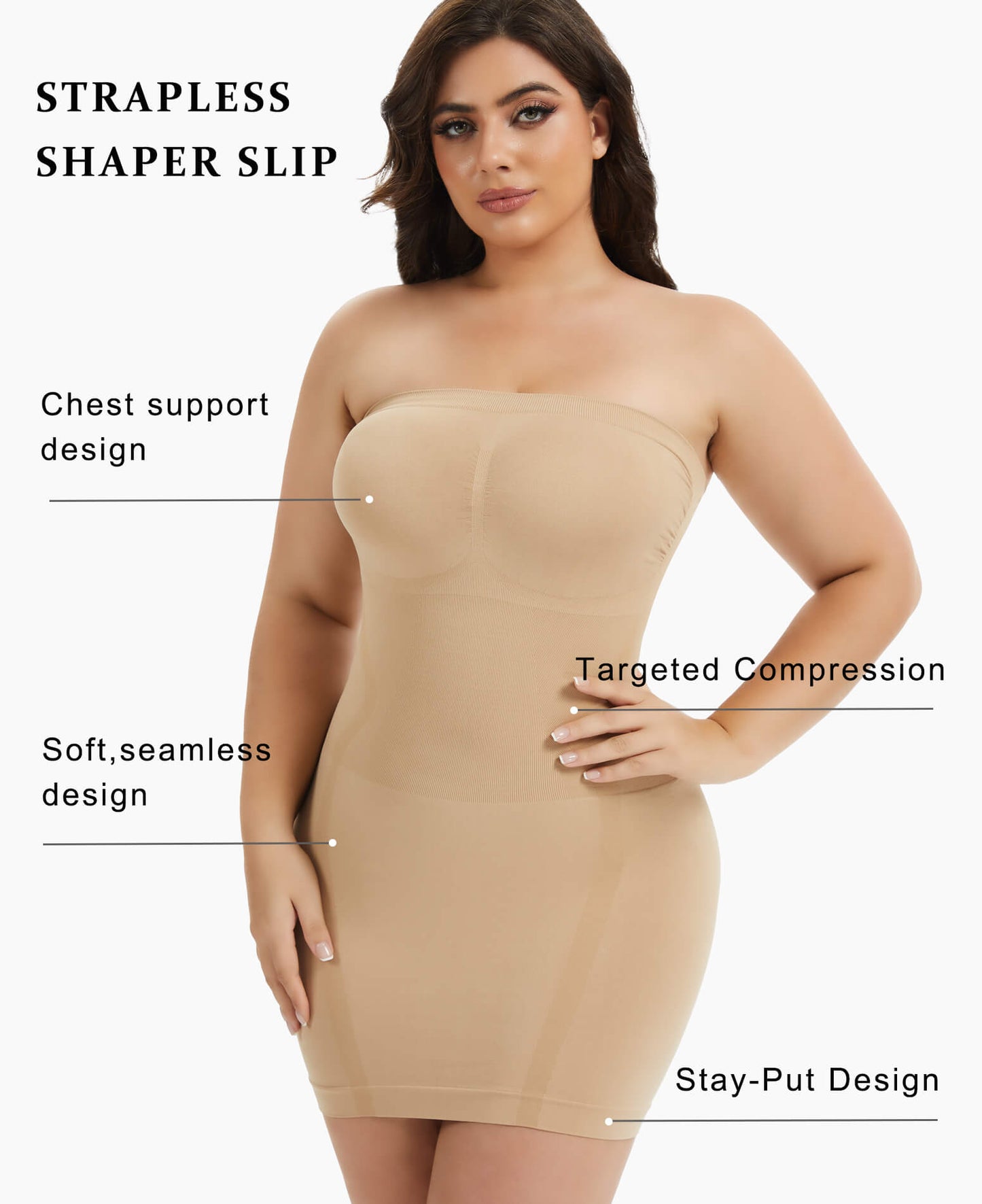 MANIFIQUE Plus Size Strapless Shapewear for Women Full Slip shapewear dress Tummy Control slip for women under dress