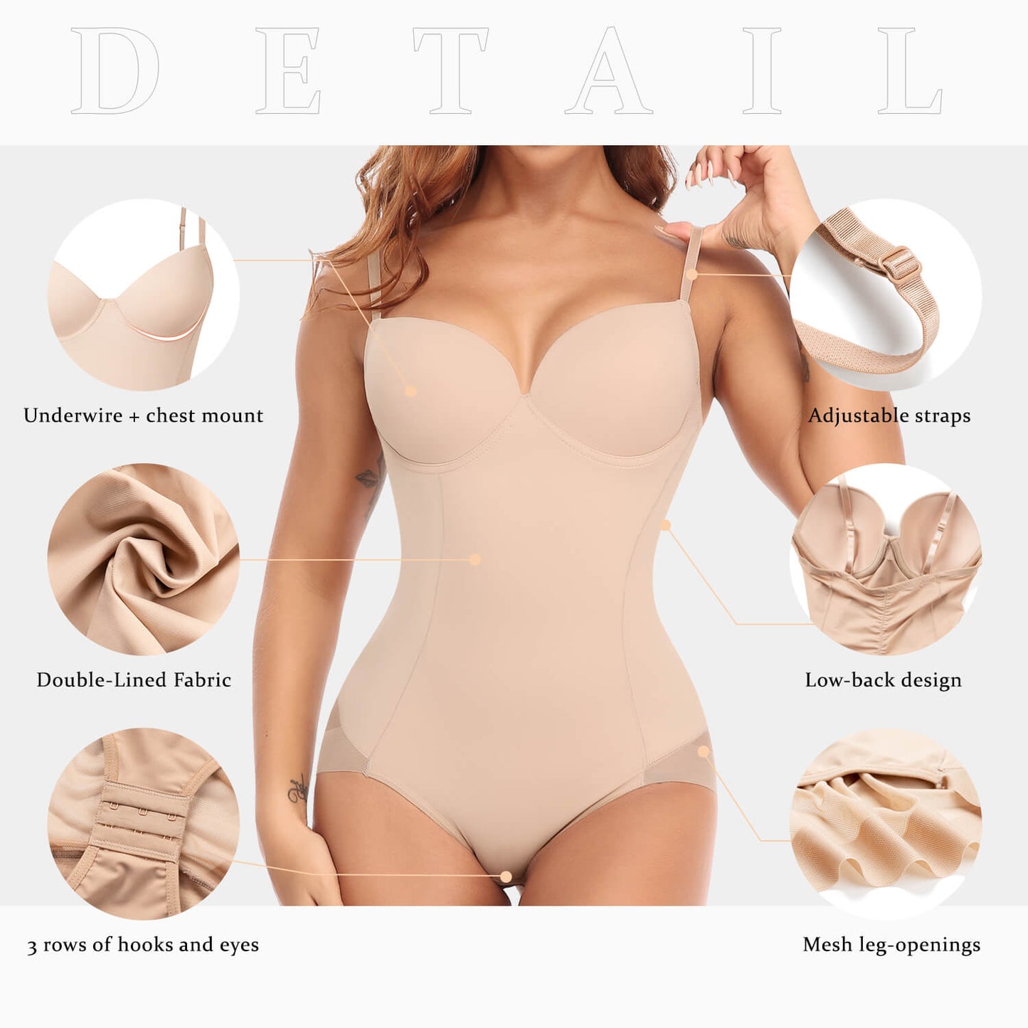 MANIFIQUE Women's Shapewear Tummy Control Bodysuit, Built-In Underwire Bra, Ultra Light Body Briefer Fajas Shapewear