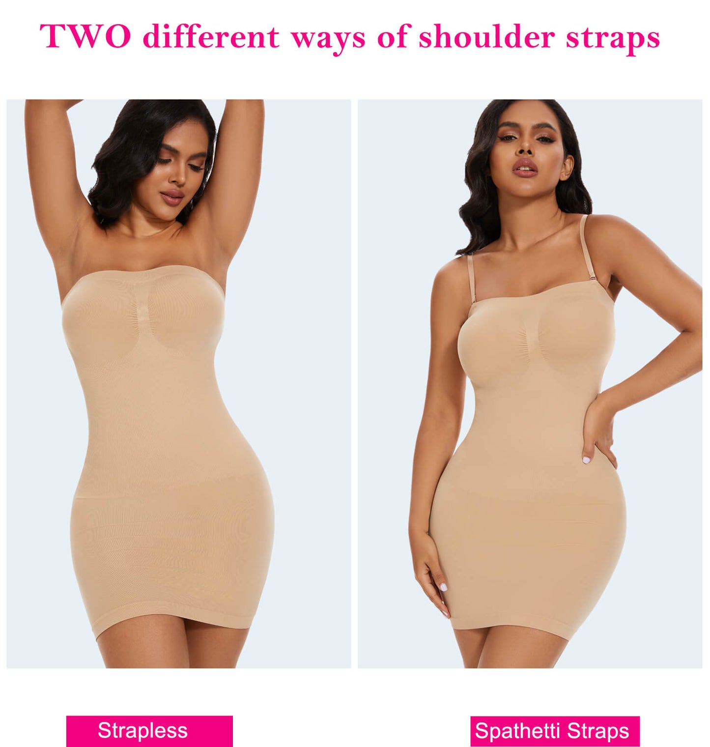 MANIFIQUE Strapless Shapewear Slip for Women Tummy Control Body Shaper Under Dress Seamless Lingerie with Removable Straps
