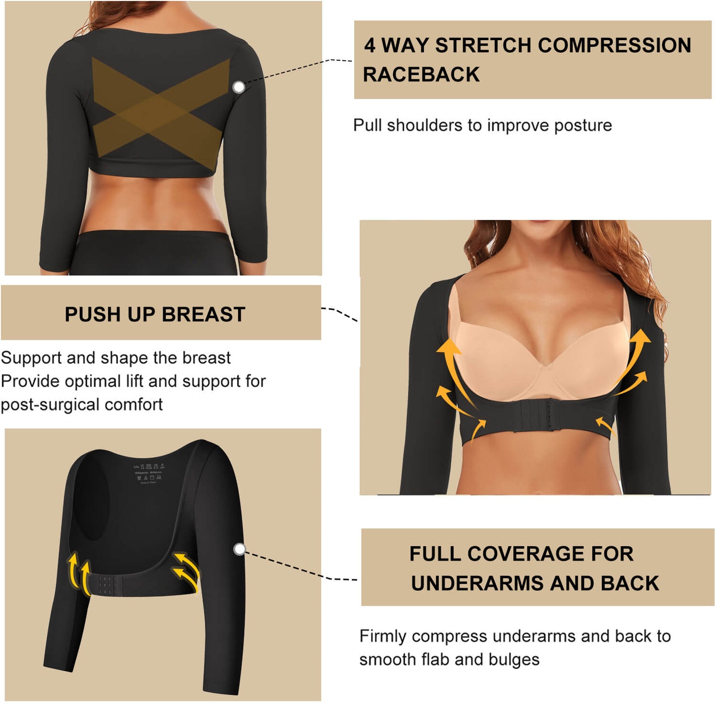 MANIFIQUE Arm Shaper for Women Post Surgery Arm Lipo Compression Sleeves Slimming Arm Faja Front Closure Shapewear