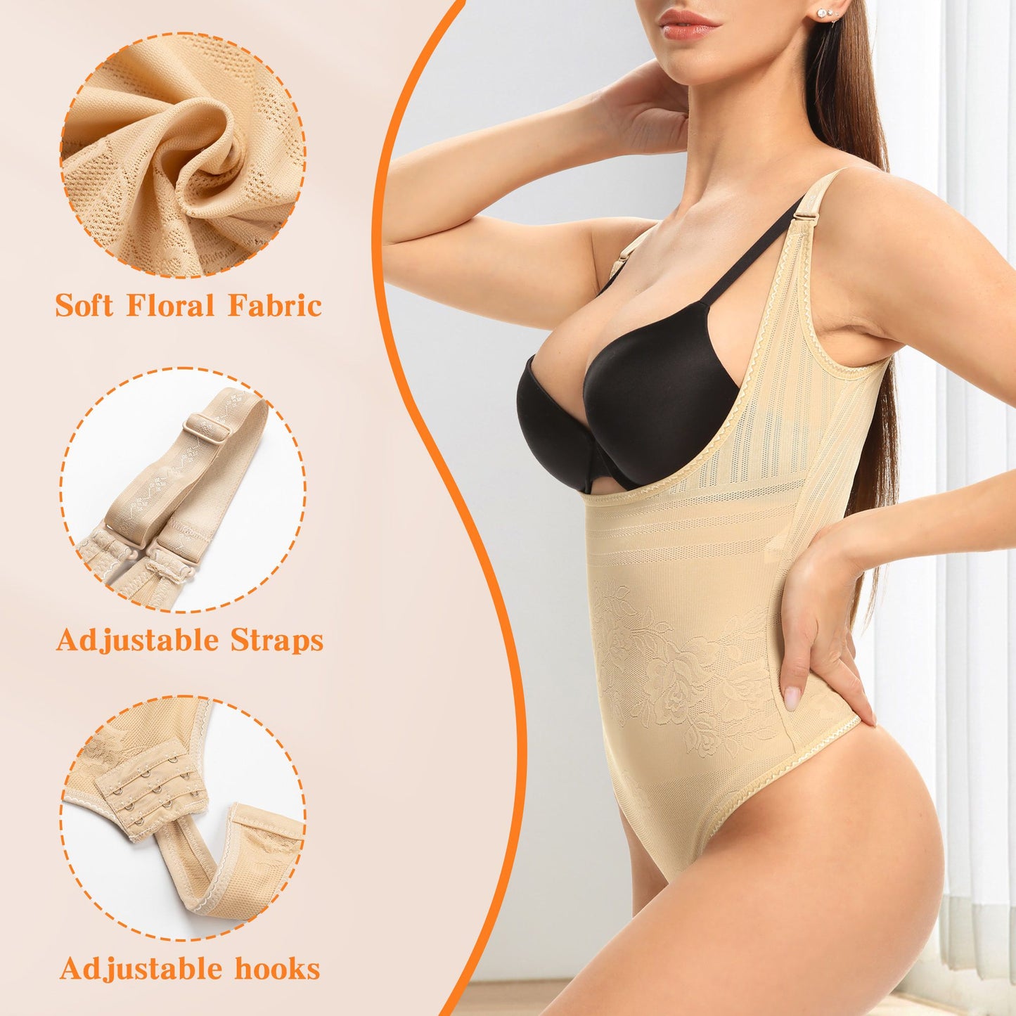 MANIFIQUE Thong Shapewear Bodysuit for Women Tummy Control Open Bust Body Shaper Slimmer Shaping Thong