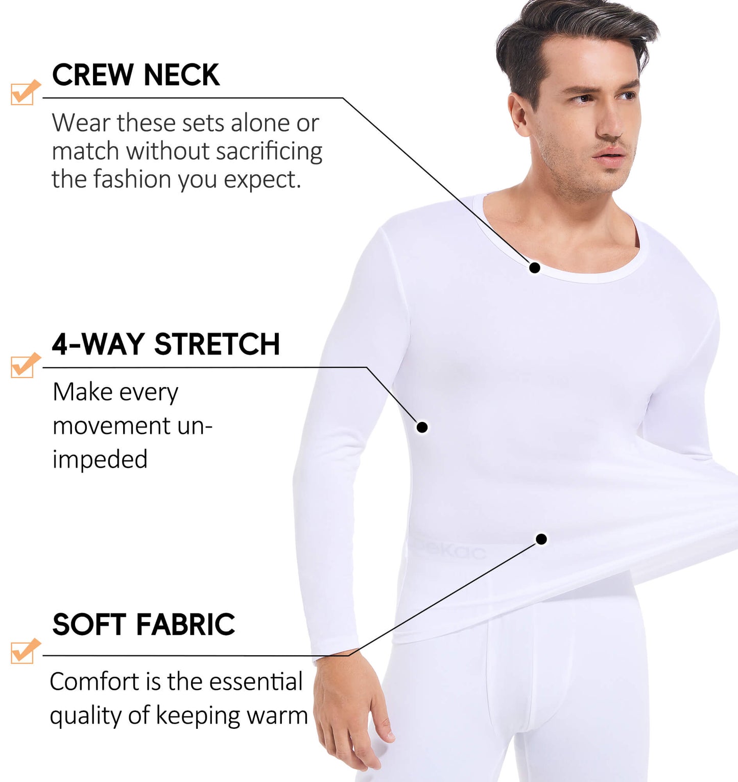 MANIFIQUE Thermal Underwear for Men Set Crewneck Long Johns Top & Bottom Set