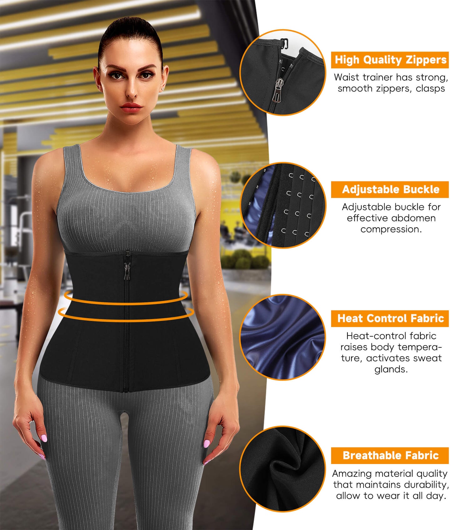 MANIFIQUE Waist Trainer for Women Lower Belly Waist Trimmer Corset with Zipper Sweat Belt