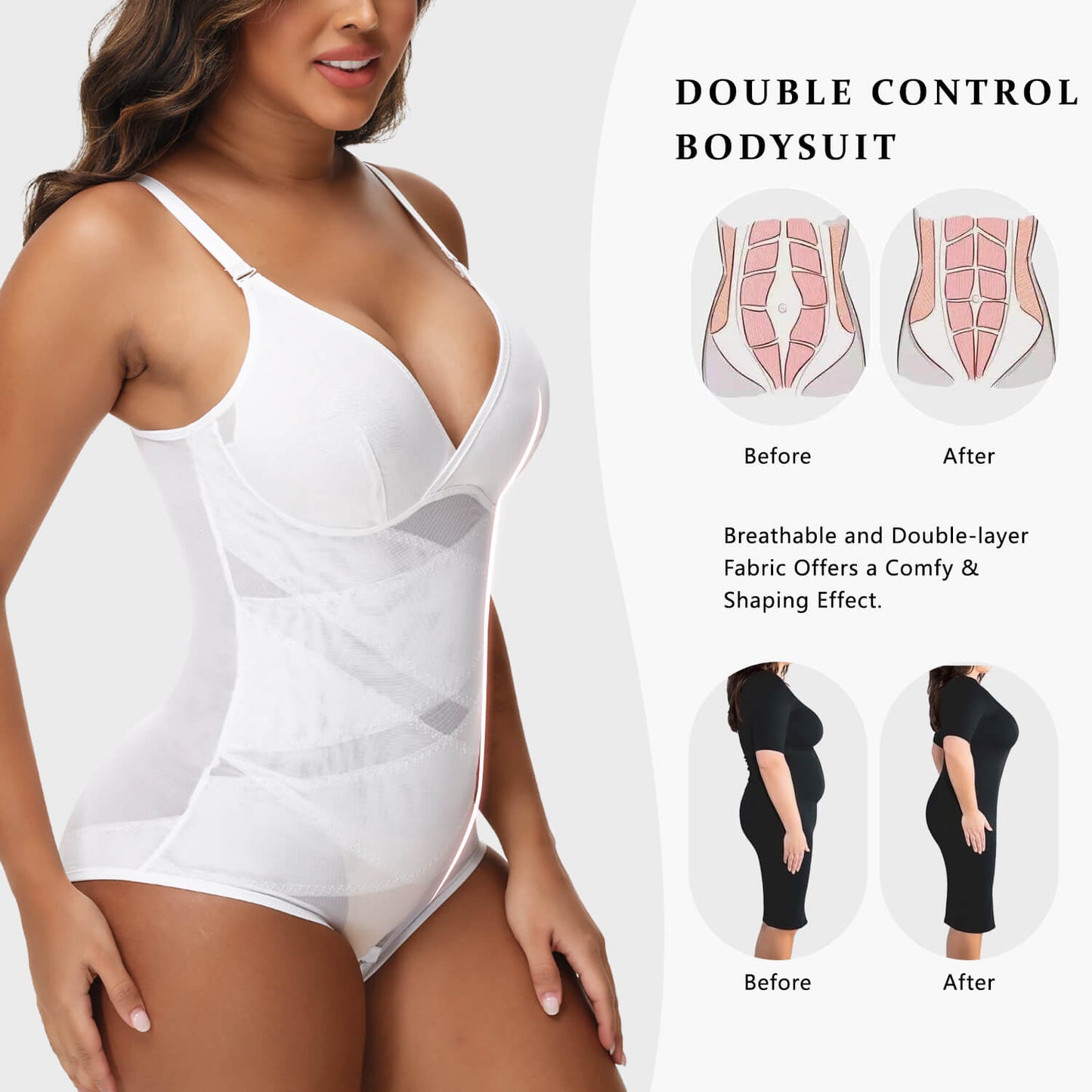 MANIFIQUE Shapewear Bodysuit for Women Tummy Control Body Shaper V-Neck Cami Bodysuit with Built in Bra