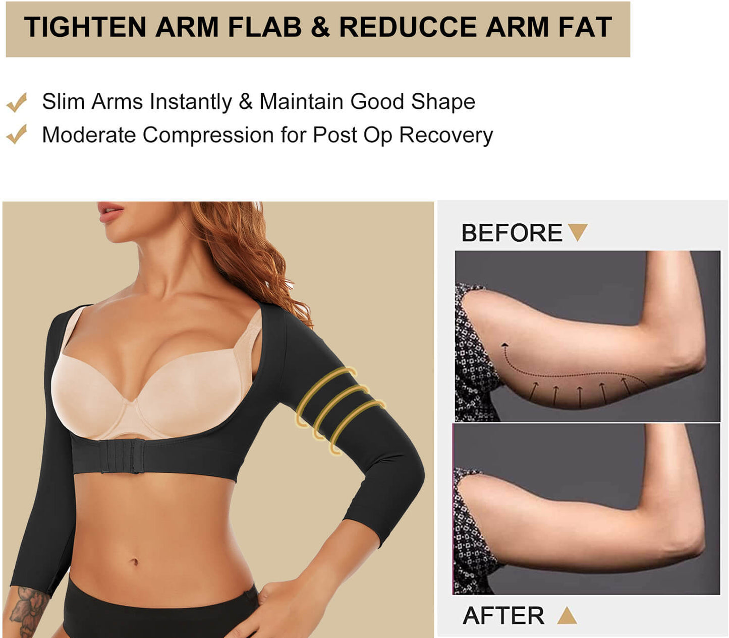 MANIFIQUE Arm Shaper for Women Post Surgery Arm Lipo Compression Sleeves Slimming Arm Faja Front Closure Shapewear