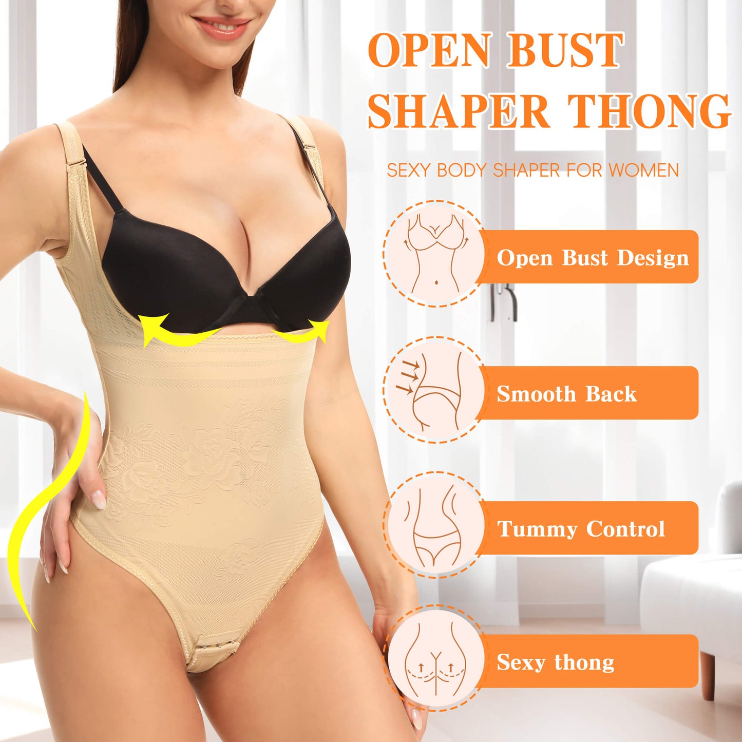 MANIFIQUE Thong Shapewear Bodysuit for Women Tummy Control Open Bust Body Shaper Slimmer Shaping Thong