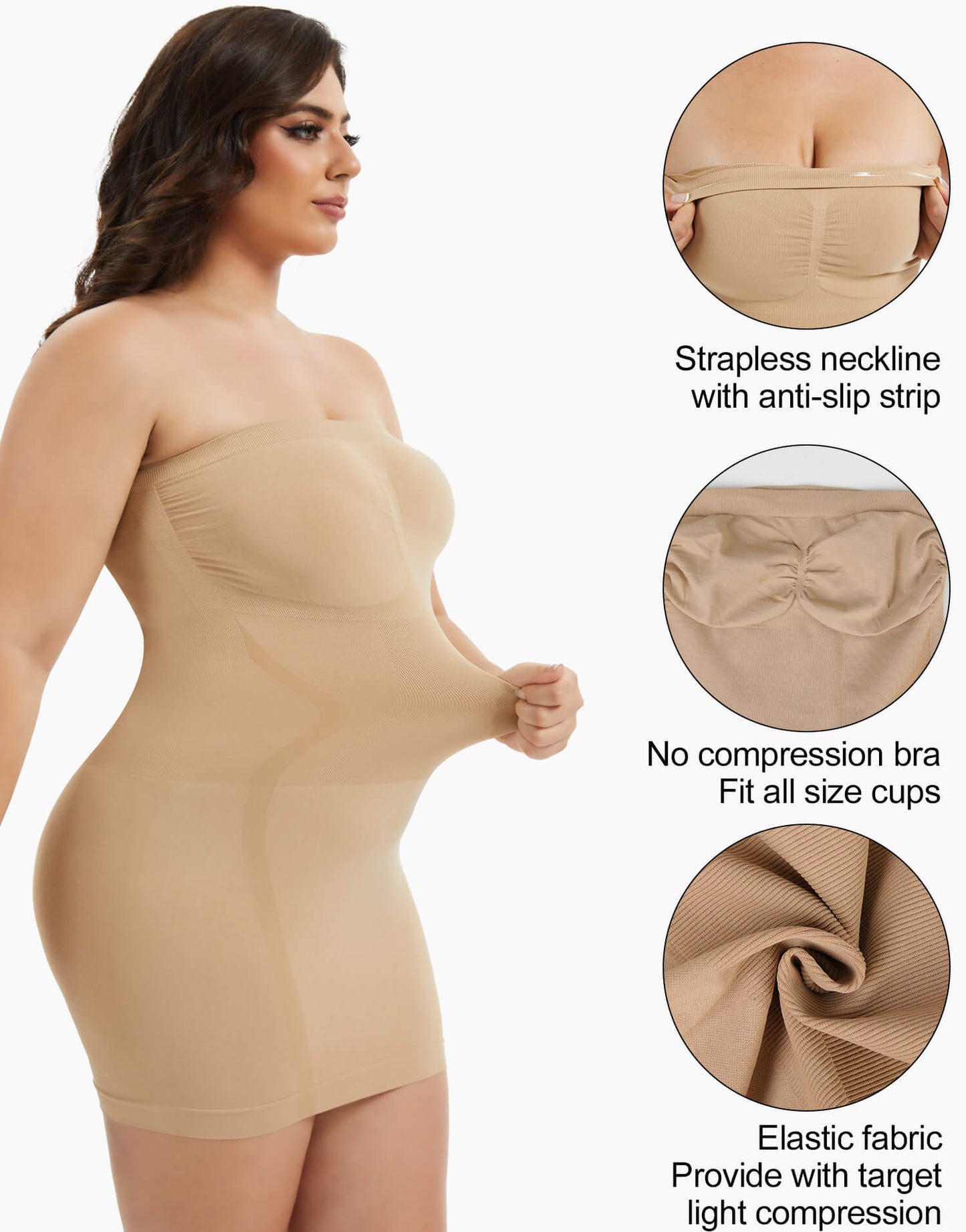 MANIFIQUE Plus Size Strapless Shapewear for Women Full Slip shapewear dress Tummy Control slip for women under dress