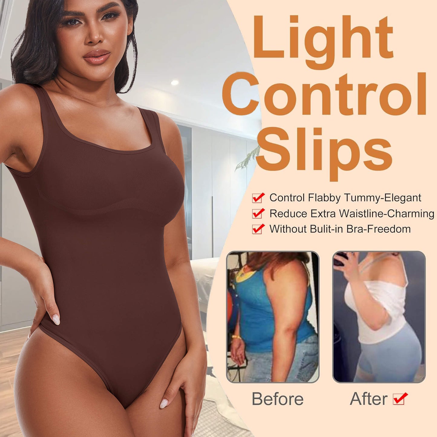 ANYFIT WEAR Backless Square Neck Bodysuit Shapewear for Women Full Body Shaper Tummy Control Butt Lifting Seamless Slimming Tank Top