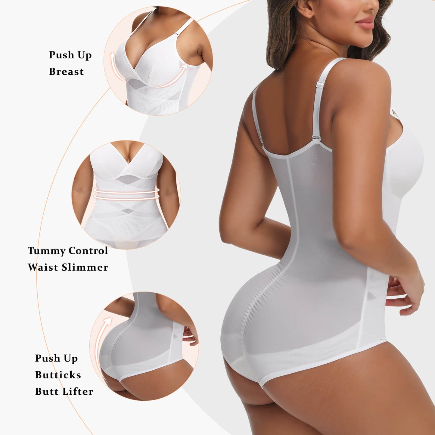 MANIFIQUE Shapewear Bodysuit for Women Tummy Control Body Shaper V-Neck Cami Bodysuit with Built in Bra