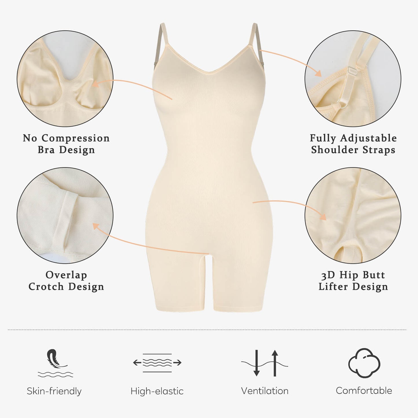 MANIFIQUE 3 Packs Low Back Mid Thigh Bodysuit Shapewear for Women Tummy Control Butt Lifter Backless Faja Body Shaper