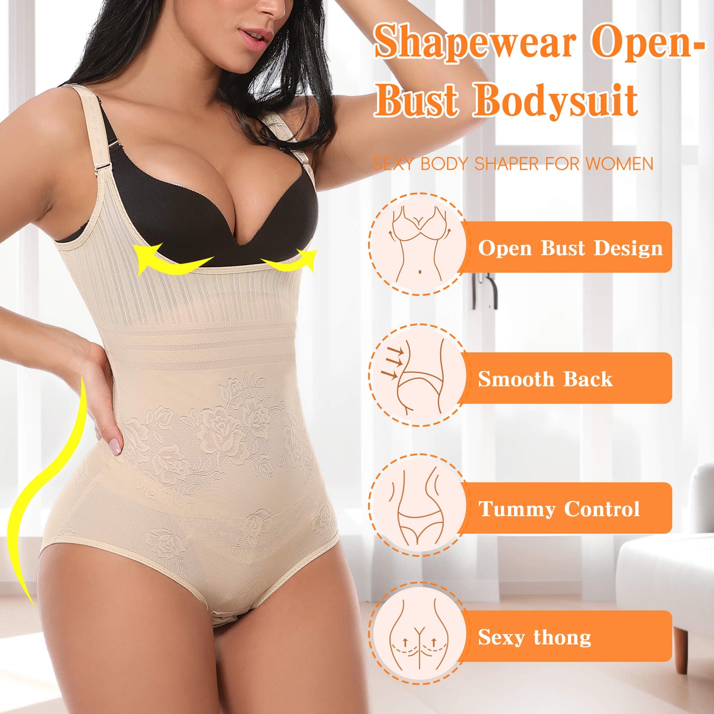 MANIFIQUE Women's Shapewear Open Bust Brief Bodysuit Tummy Control Seamless Body Briefer Shaper