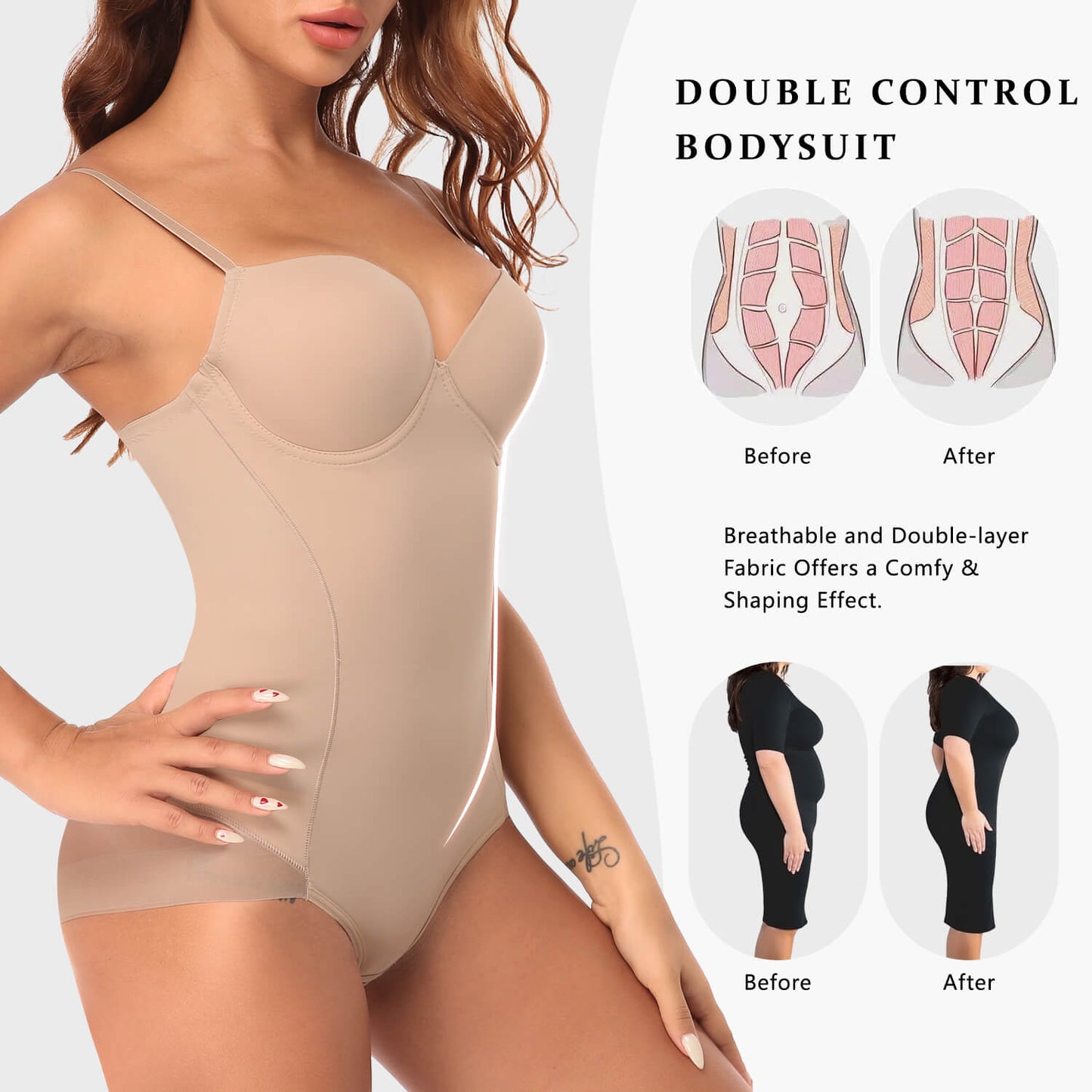 MANIFIQUE Women's Shapewear Tummy Control Bodysuit, Built-In Underwire Bra, Ultra Light Body Briefer Fajas Shapewear
