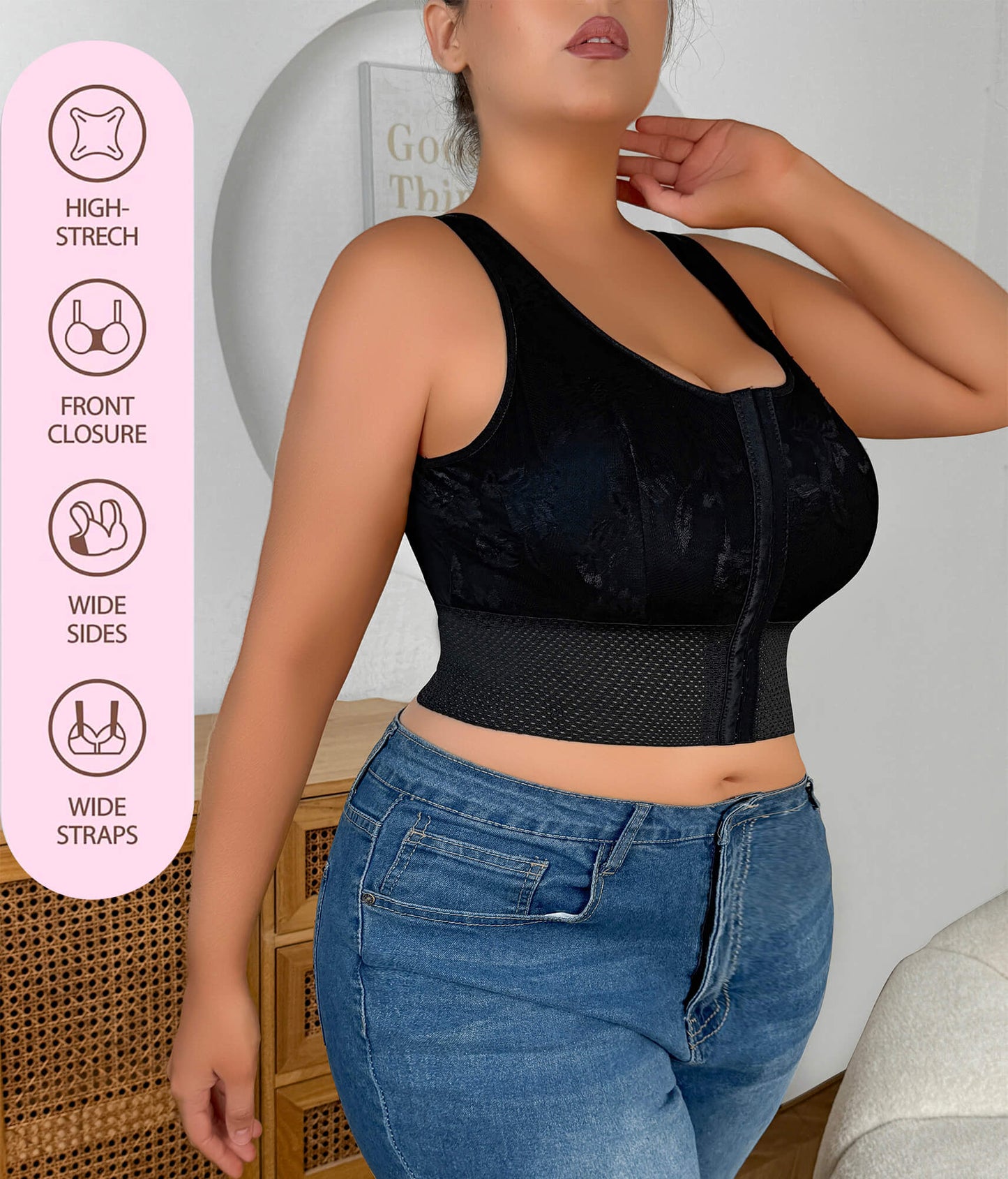 MANIFIQUE Women's Full Coverage Plus Size Comfort Minimizer Bra Wirefree Non Padded Floral Lace