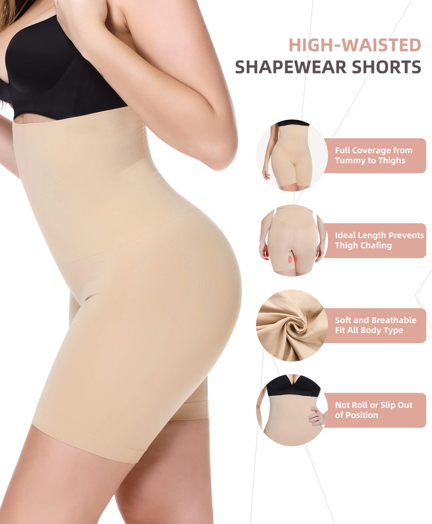 MANIFIQUE High Waisted Body Shaper Shorts Shapewear for Women Tummy Control Full-Thigh Short, Sizes Small-3XL