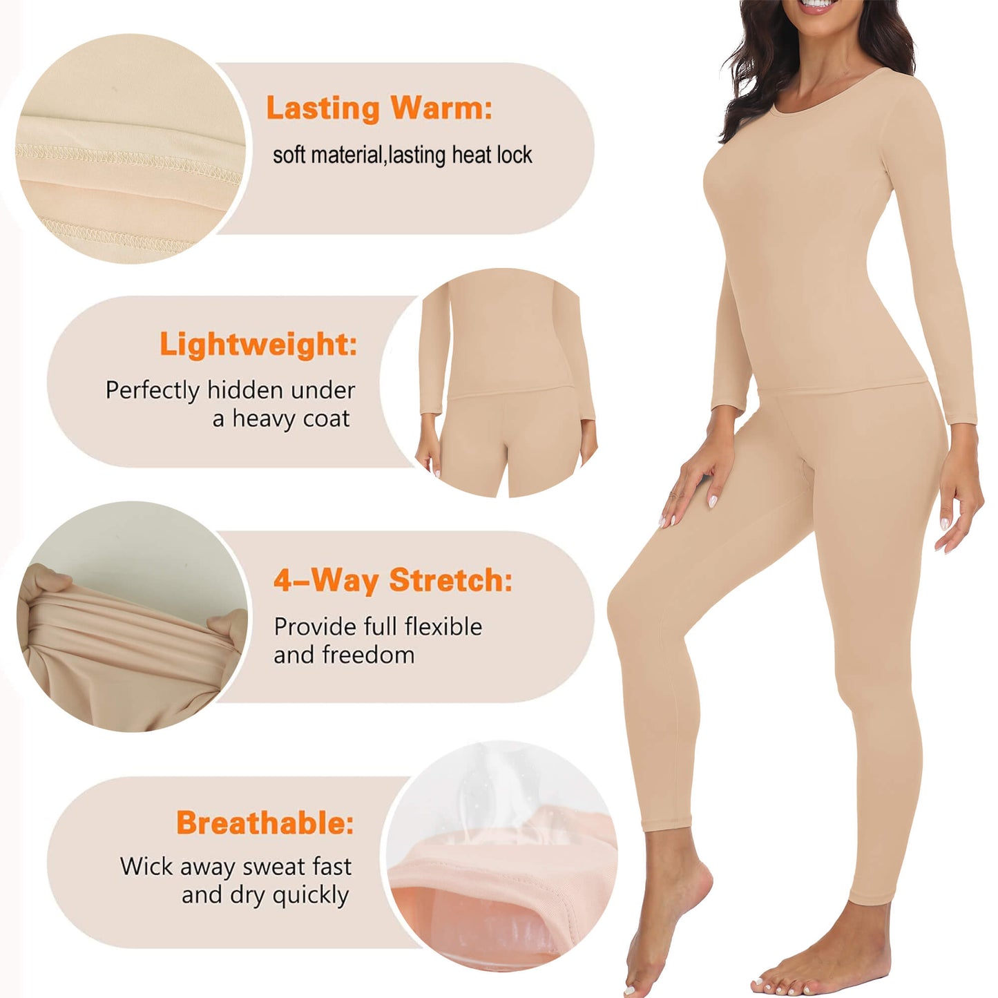 Anyfit Wear Women Thermal Underwear Set Long John Base Layer Ultra Soft Top&Bottom Sets for Cold Weather