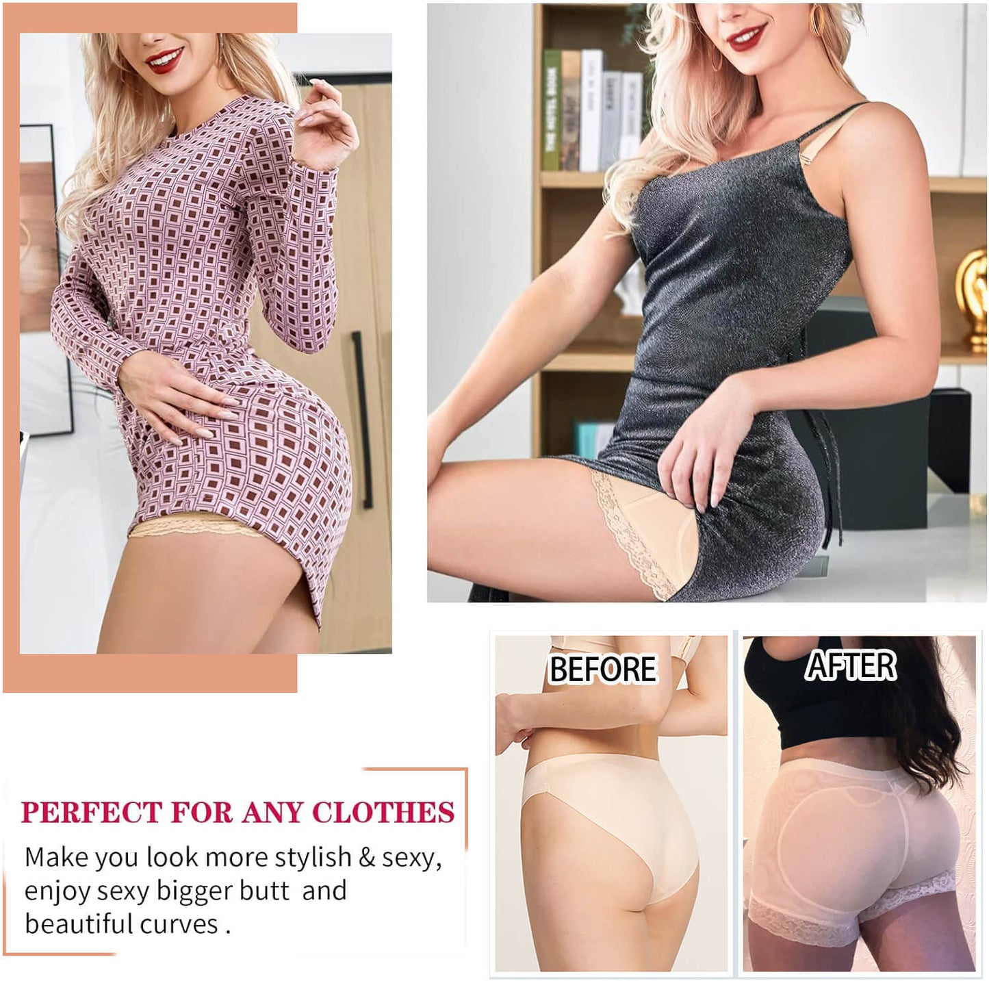 MANIFIQUE Padded Underwear for Women Butt Lifter Seamless Booty Pads Butt Enhancer Panties Lace Shapewear Boyshorts