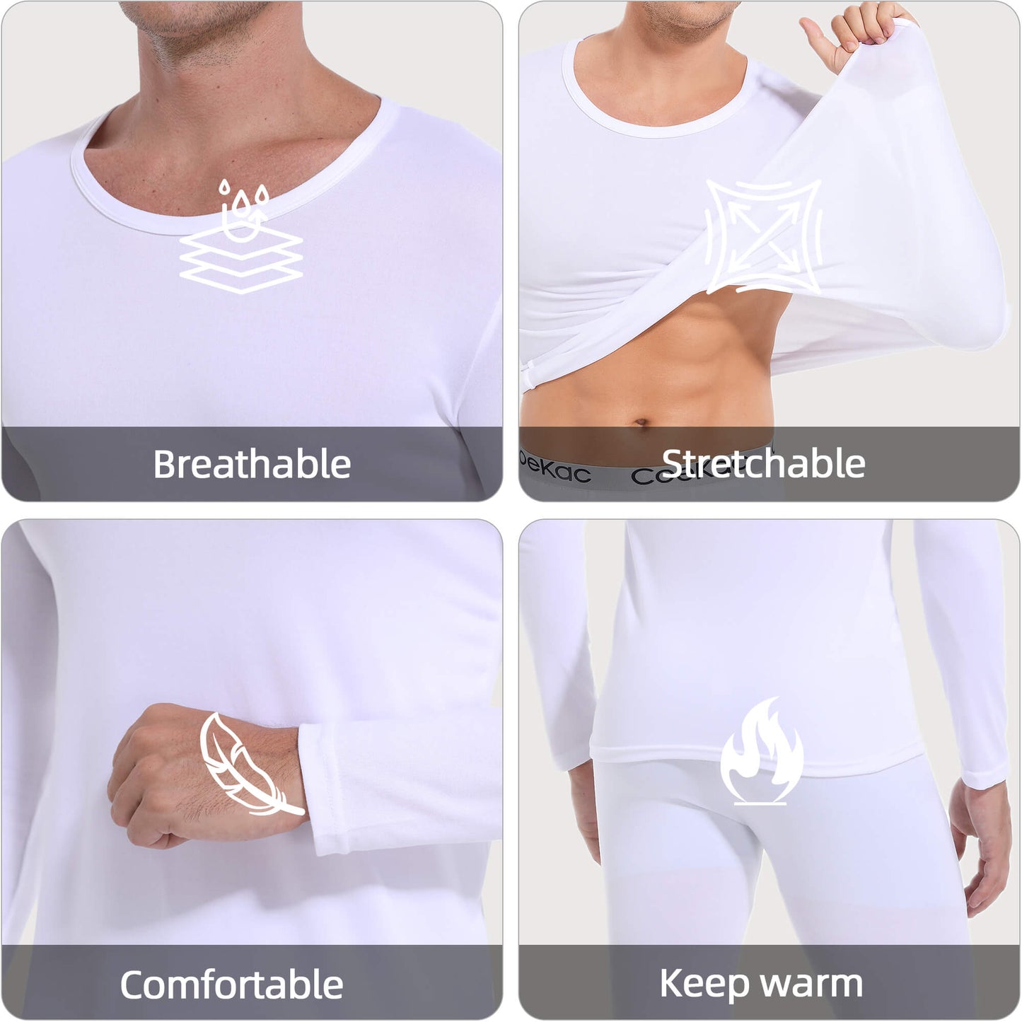 MANIFIQUE Thermal Underwear for Men Set Crewneck Long Johns Top & Bottom Set