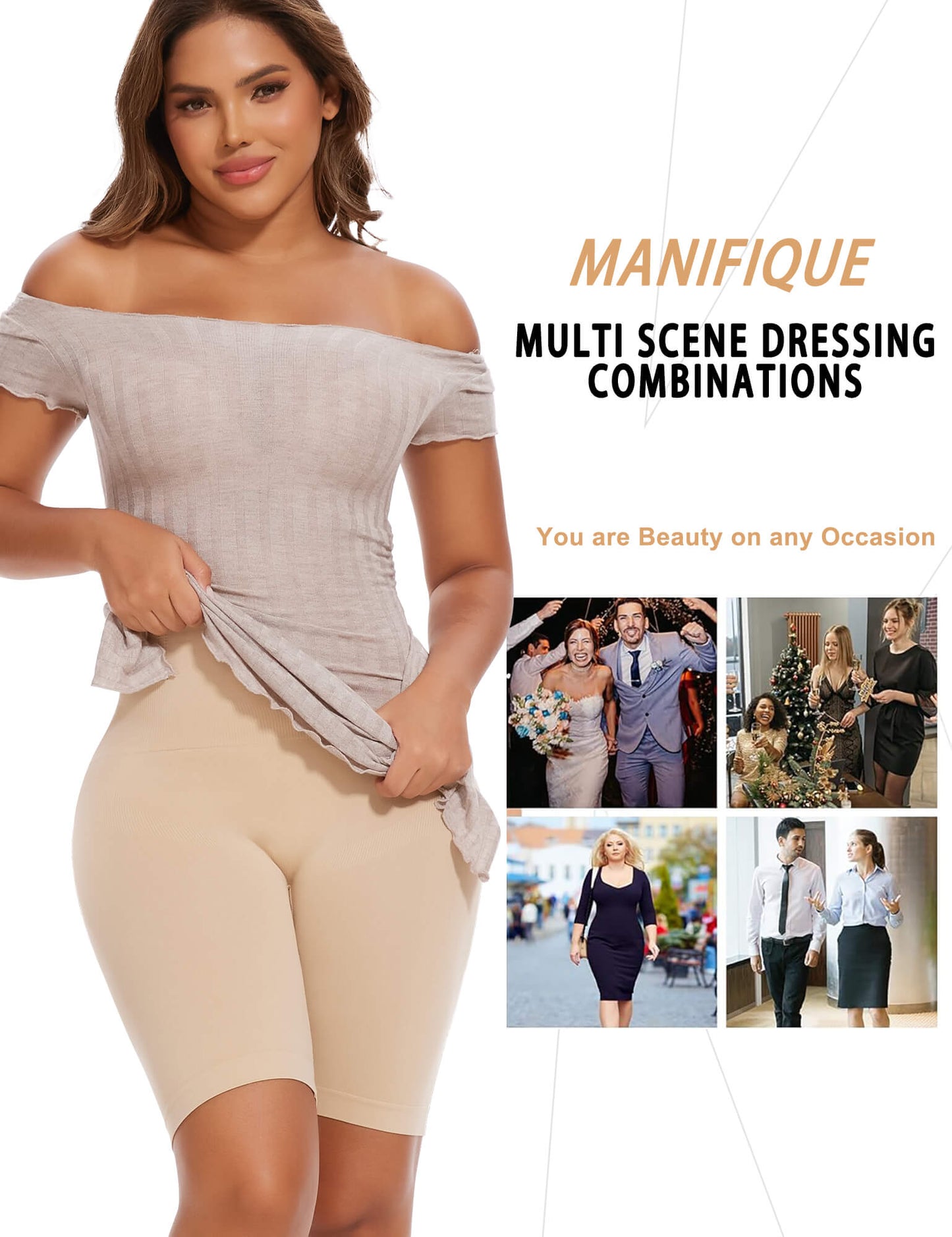 MANIFIQUE Shapewear for Women Tummy Control, High Waisted Faja Body Shaper Shorts Thigh Slimmer Girdle