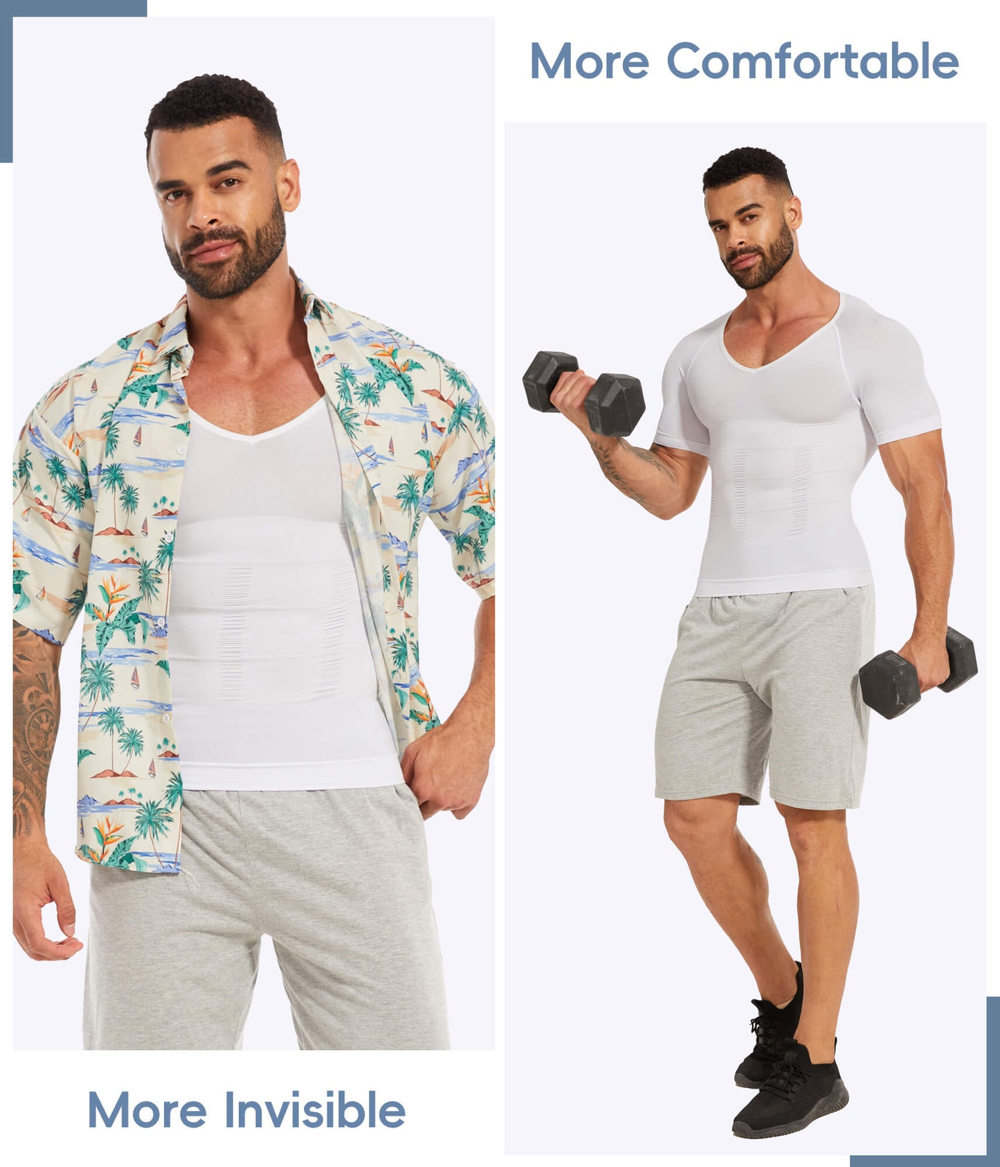 MANIFIQUE Gynecomastia Compression Shirts for Men, Shapewear Slimming Body Shaper Undershirt, V-Neck Baselayer T-Shirt Workout
