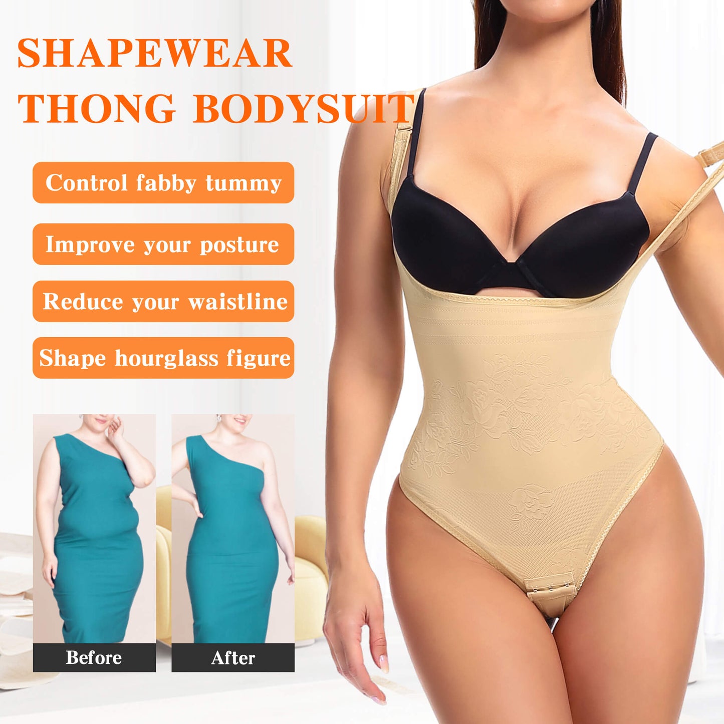 MANIFIQUE Thong Shapewear Bodysuit for Women Tummy Control Open Bust Body Shaper Slimmer Shaping Thong