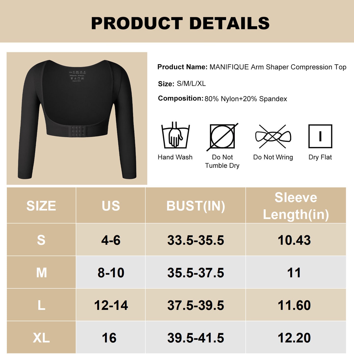 MANIFIQUE Arm Shaper for Women Post Surgery Arm Lipo Compression Sleeves Slimming Arm Faja Front Closure Shapewear