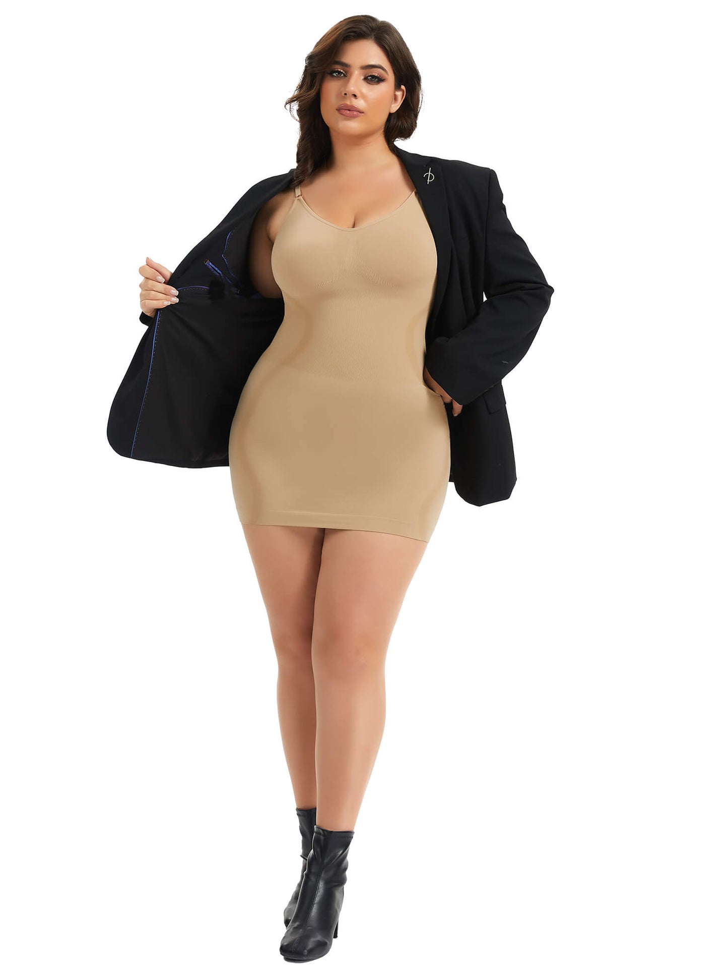 MANIFIQUE Plus Size Shapewear Slip Dress for Women Under Dress Seamless Tummy Control Smoothing V-Neck Cami Dress