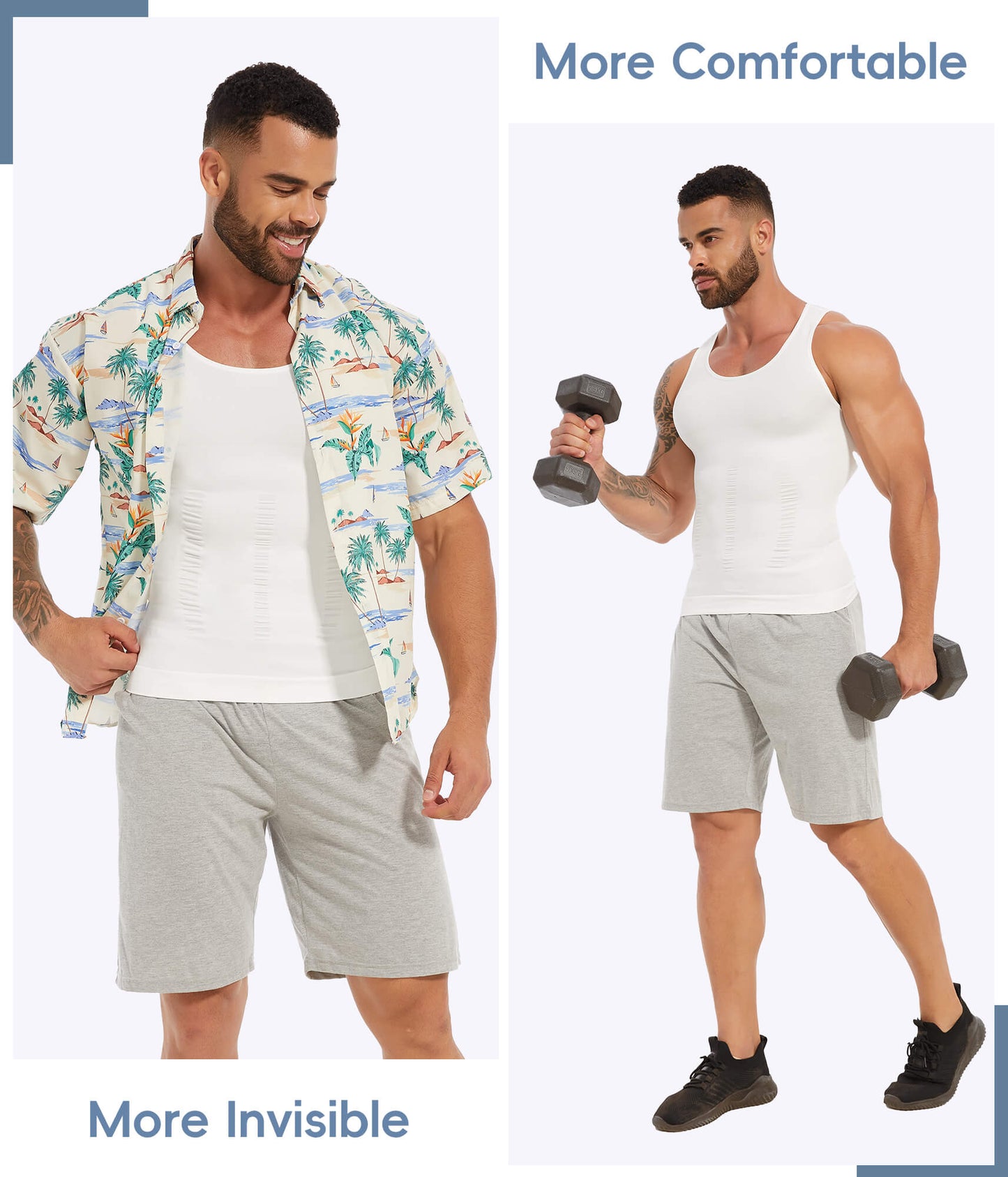 MANIFIQUE 2 Packs Compression Shirts for Men Gynecomastia Tank Tops Body Shaper Vest Slimming Base Layer Belly Control Undershirt