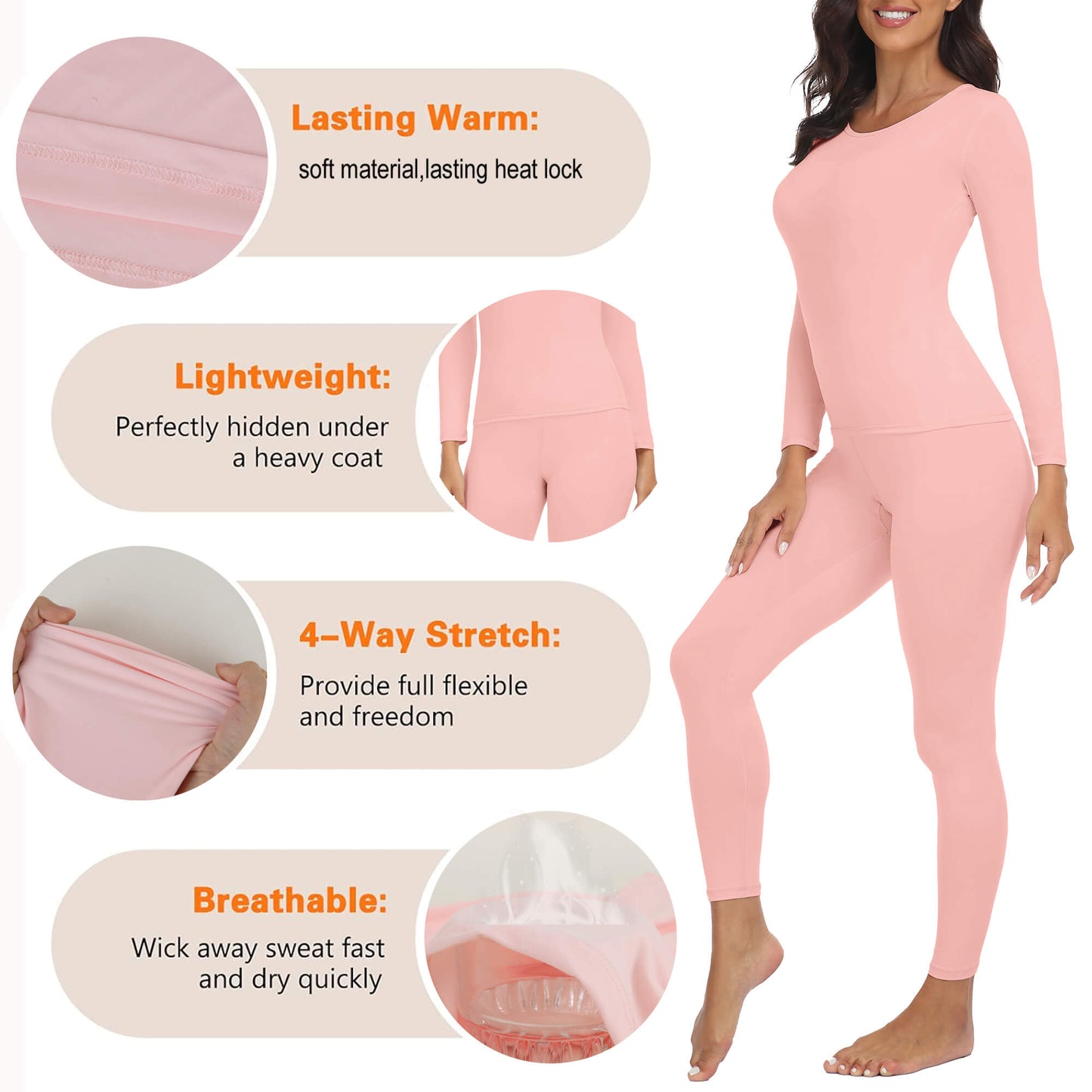 Anyfit Wear Women Thermal Underwear Set Long John Base Layer Ultra Soft Top&Bottom Sets for Cold Weather