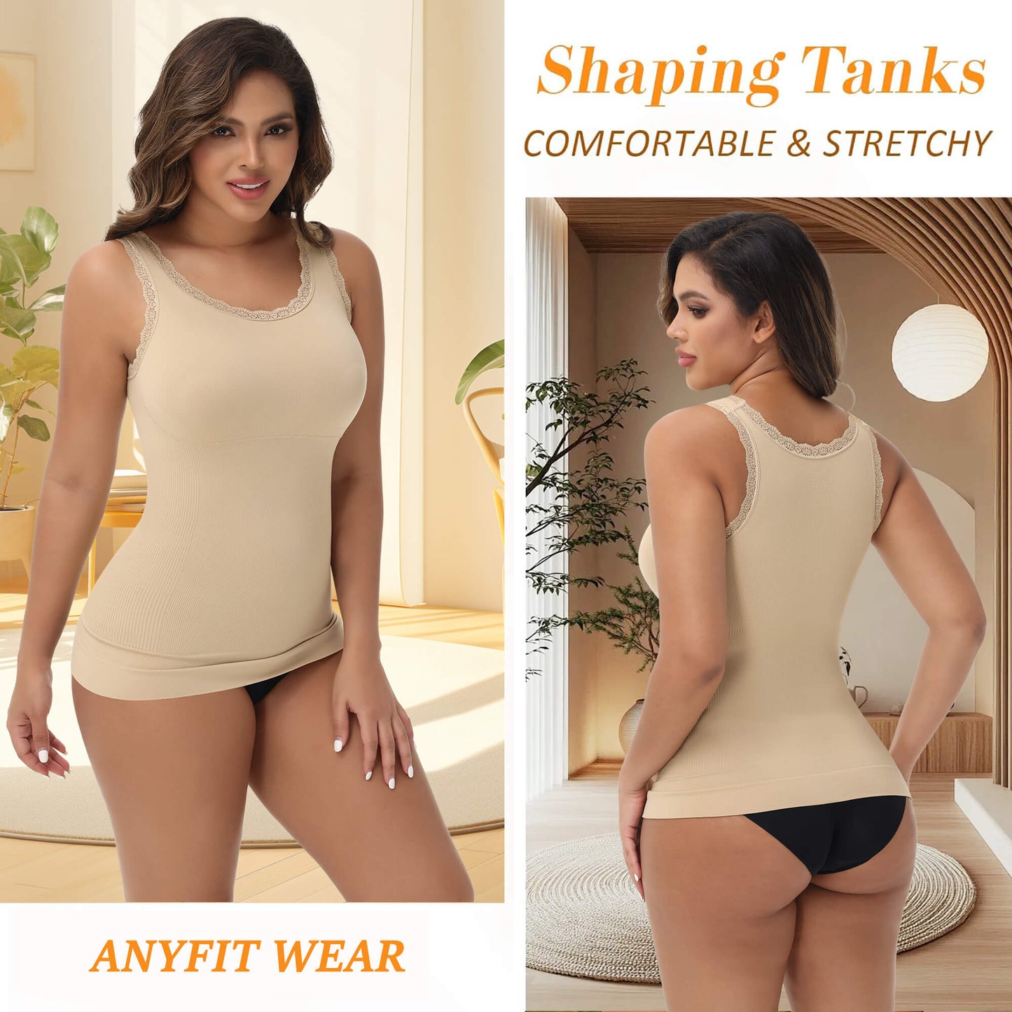 ANYFIT WEAR Lace Cami Shapewear Tank Tops for Women Tummy Control Body Shaper Slimming Camisole Compression Shirt