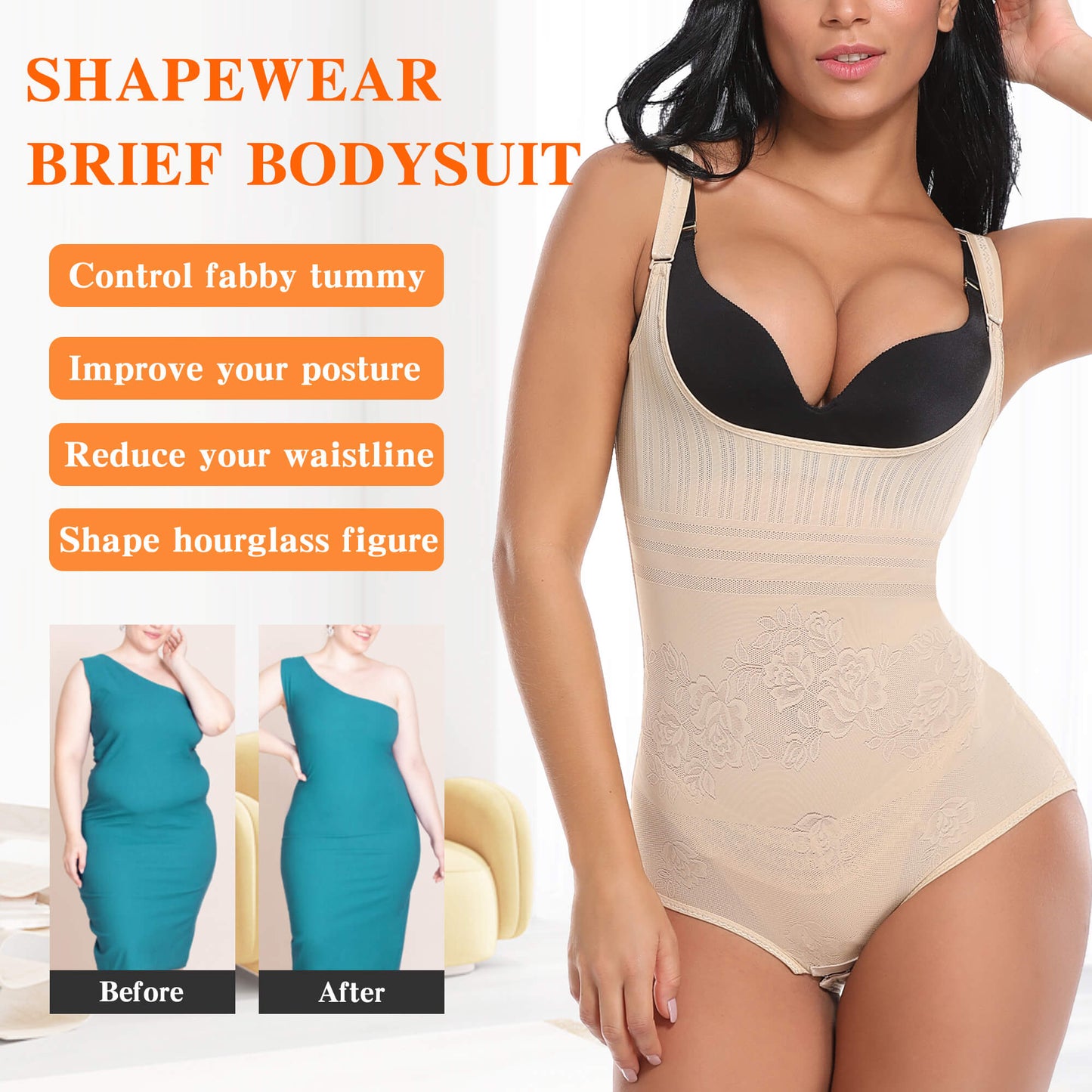 MANIFIQUE Women's Shapewear Open Bust Brief Bodysuit Tummy Control Seamless Body Briefer Shaper