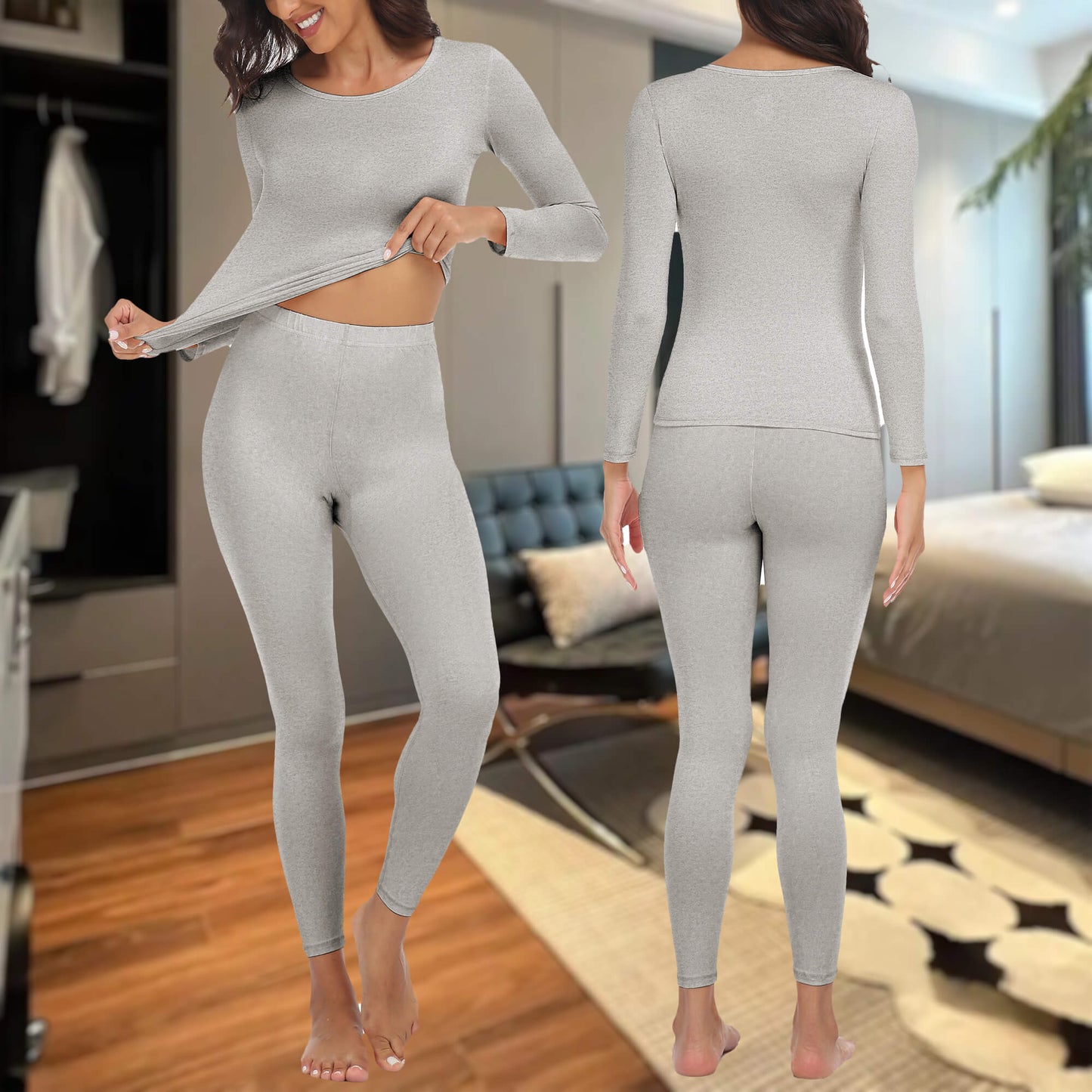 Anyfit Wear Women Thermal Underwear Set Long John Base Layer Ultra Soft Top&Bottom Sets for Cold Weather